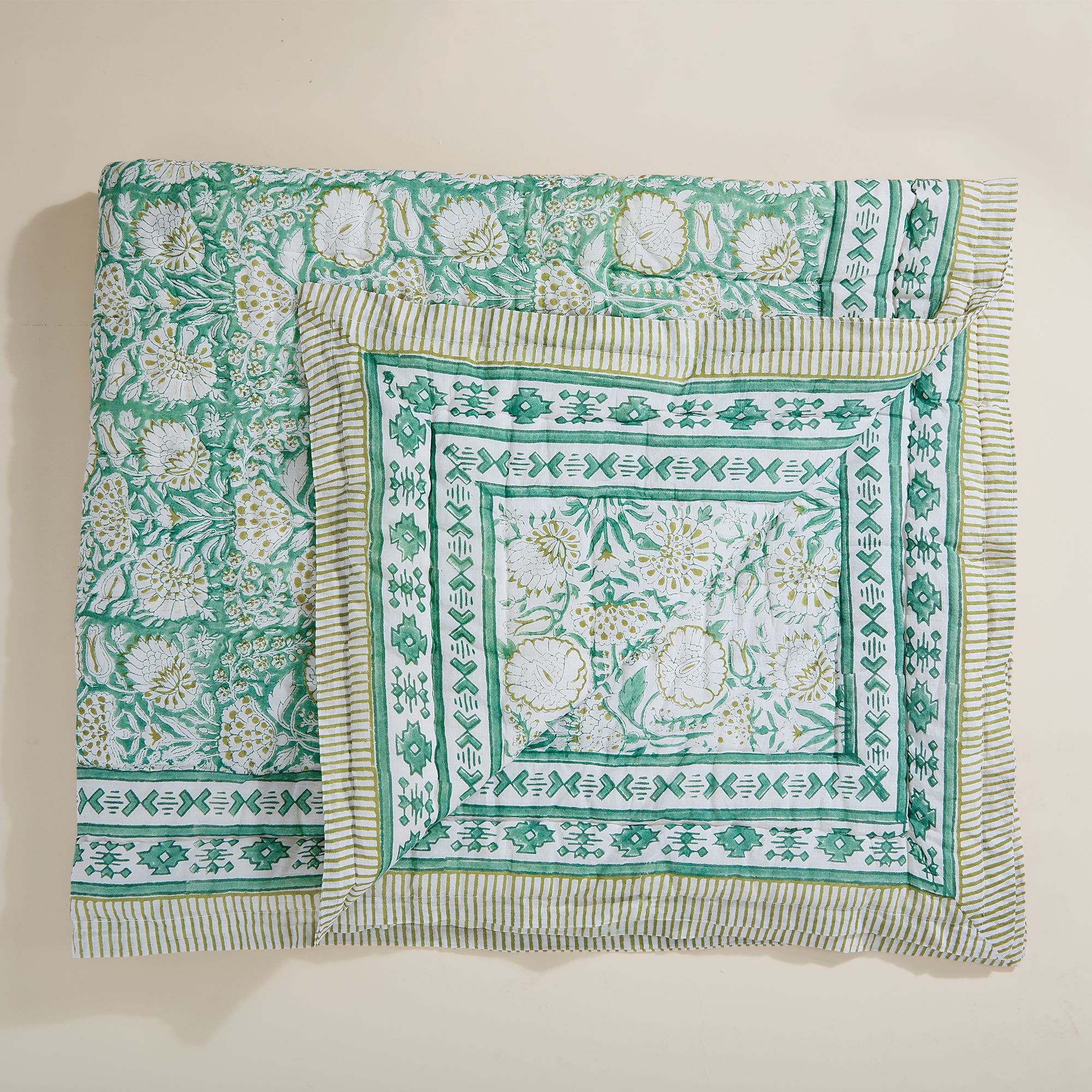 Reversible Green Garden Quilted Throw Blanket