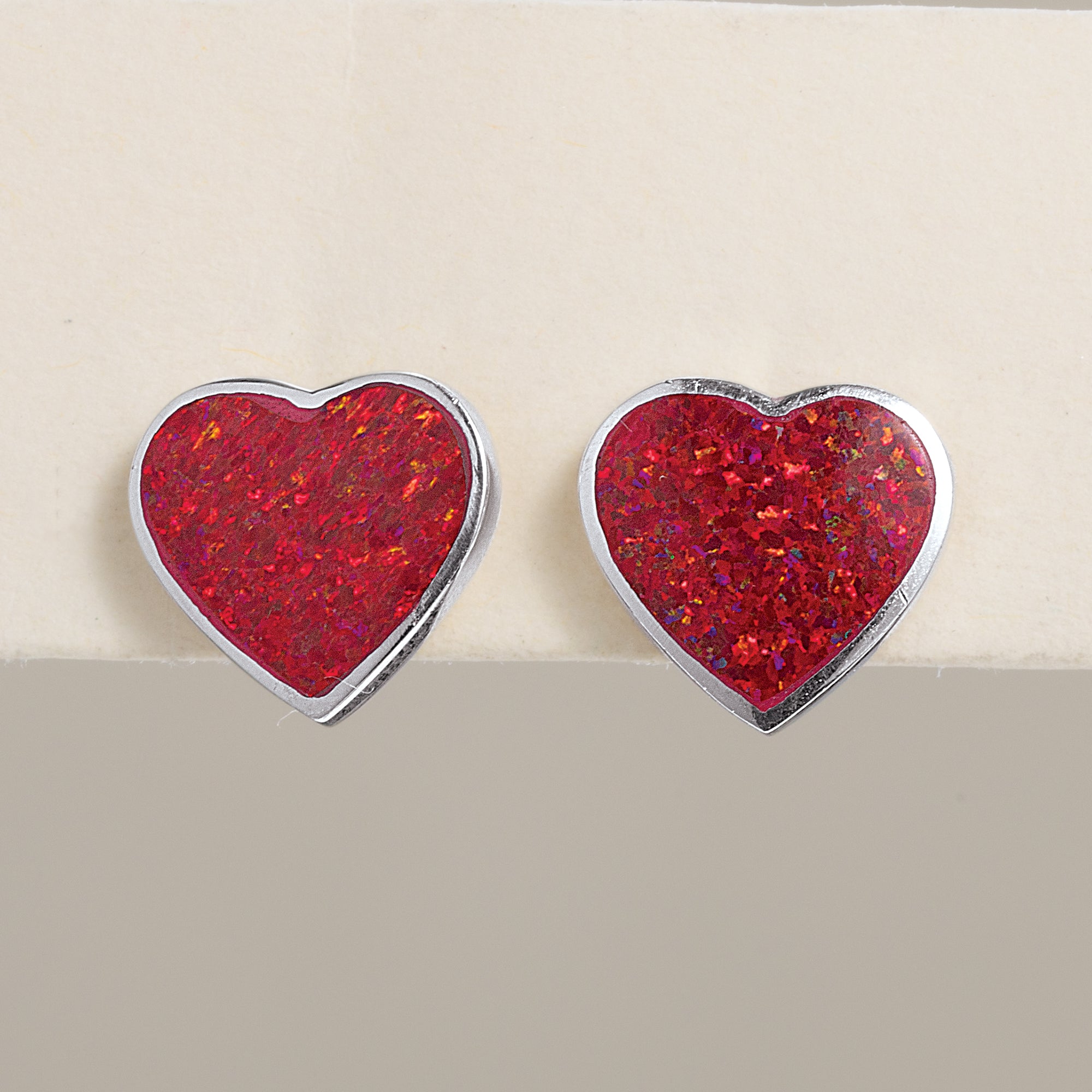 Red Opal Heart Earrings