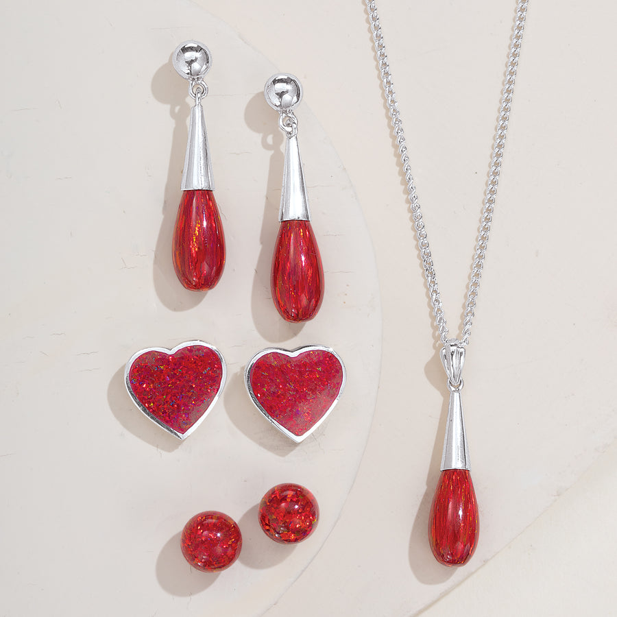 Red Opal Ball Earrings (Preorder)