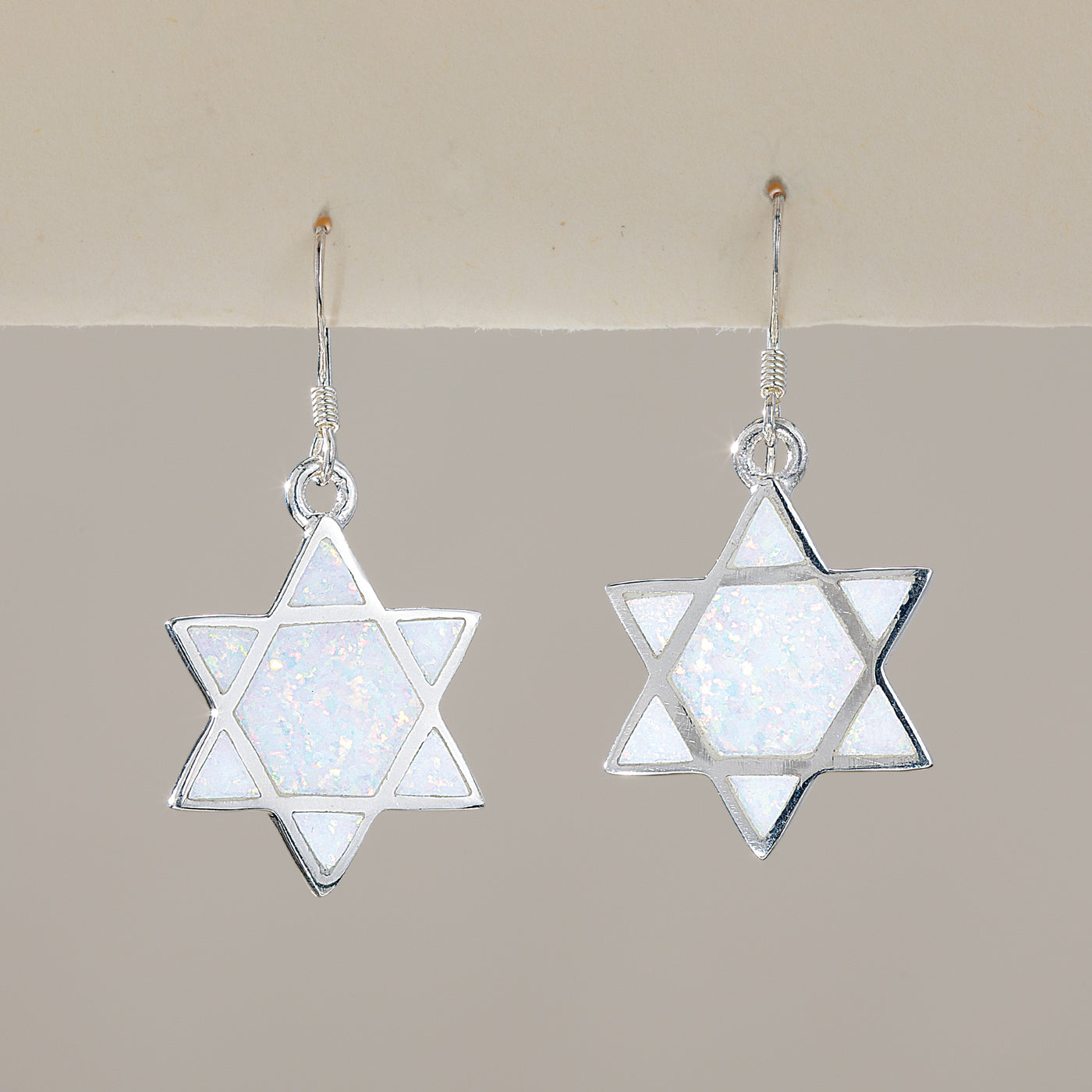 Glittering Opal Star Of David Earrings