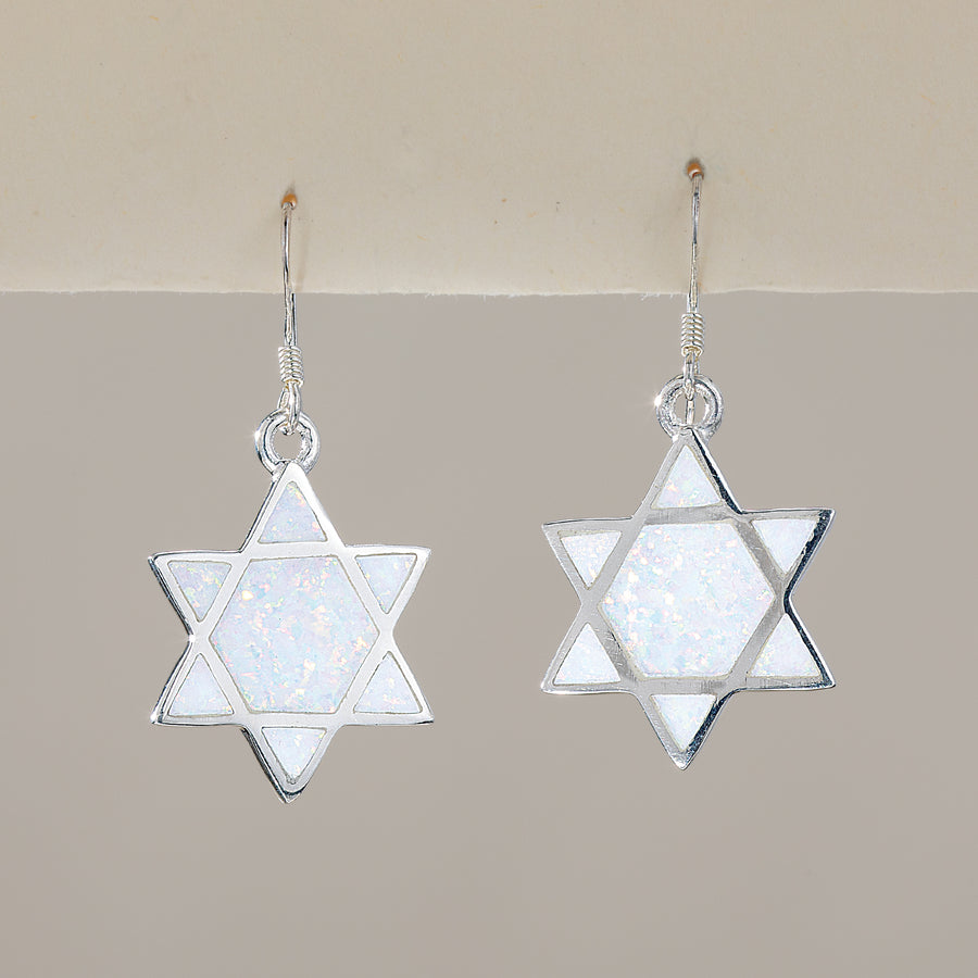 Glittering Opal Star Of David Earrings