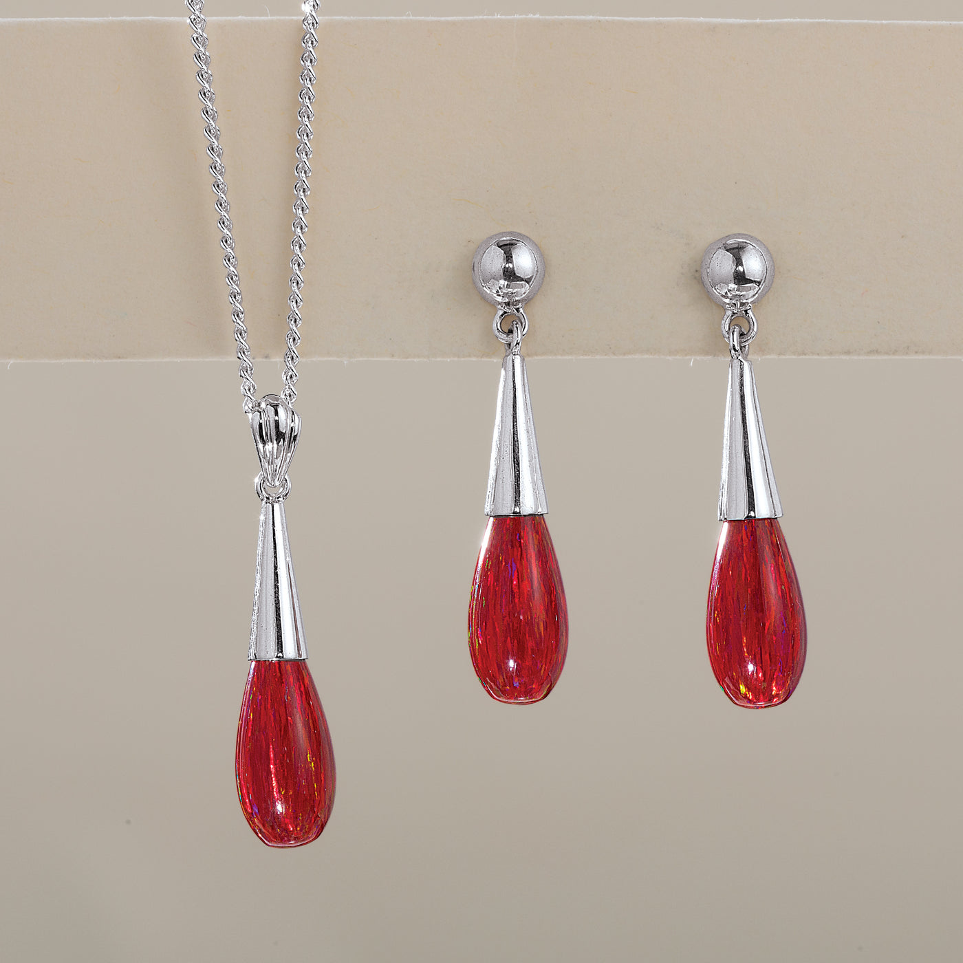 Red Opal Teardrop Necklace & Earrings Set