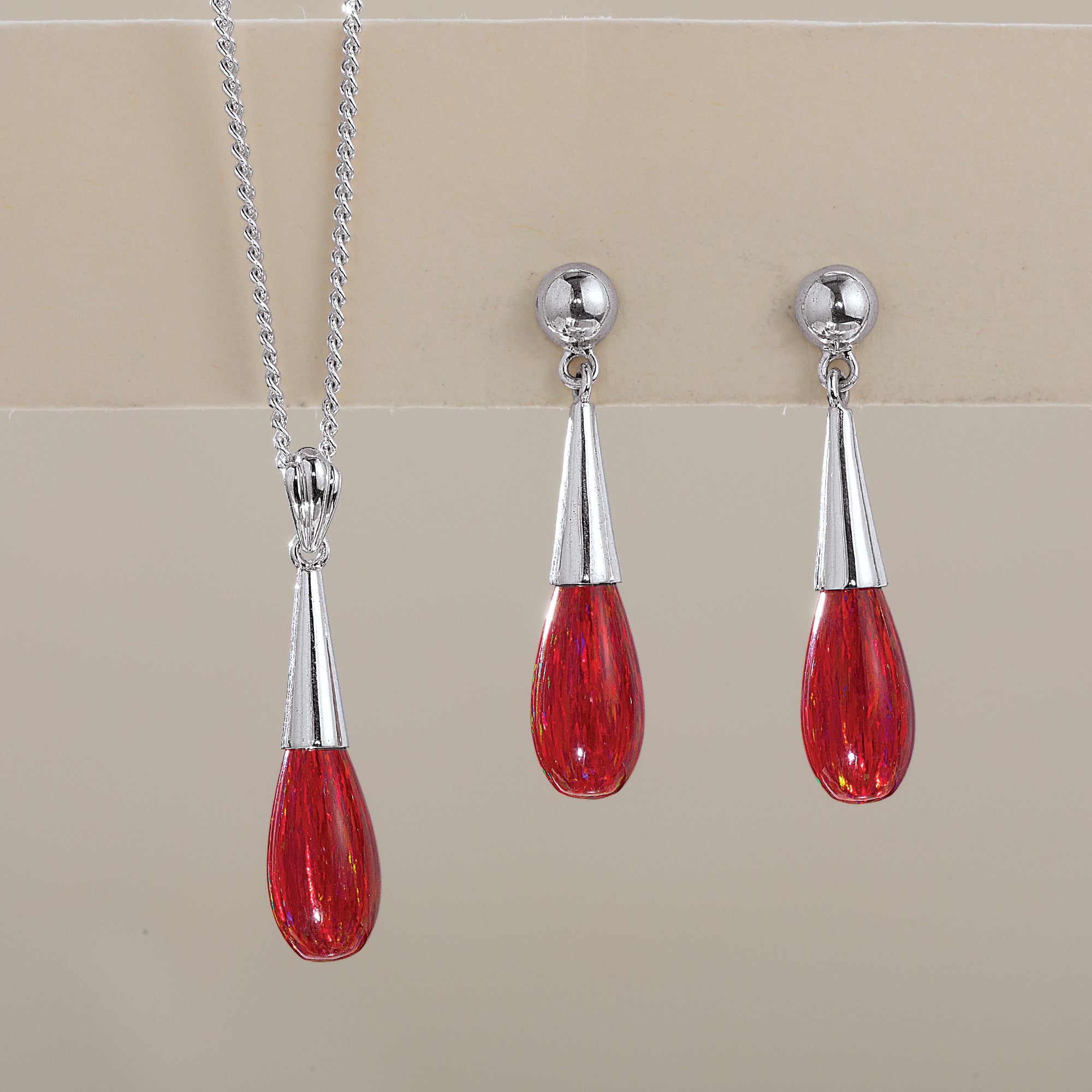 Red Opal Teardrop Necklace & Earrings Set
