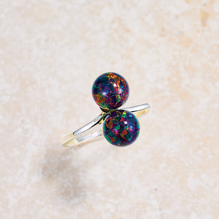 Rare Black Opal Ball Ring