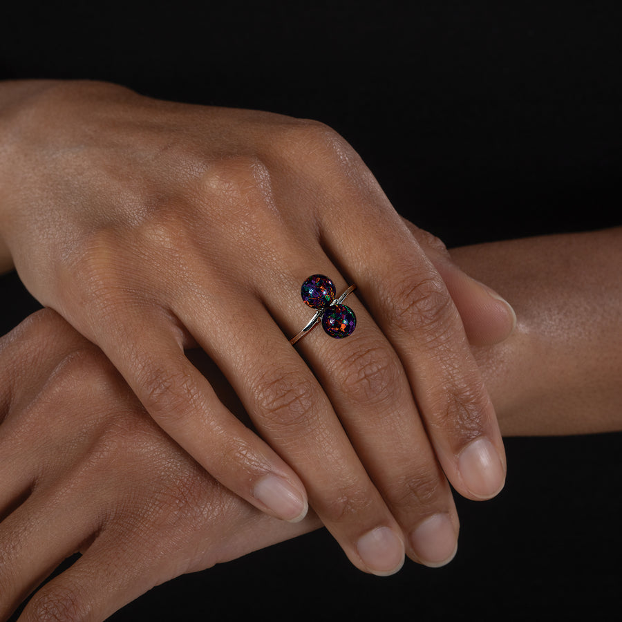 Rare Black Opal Ball Ring