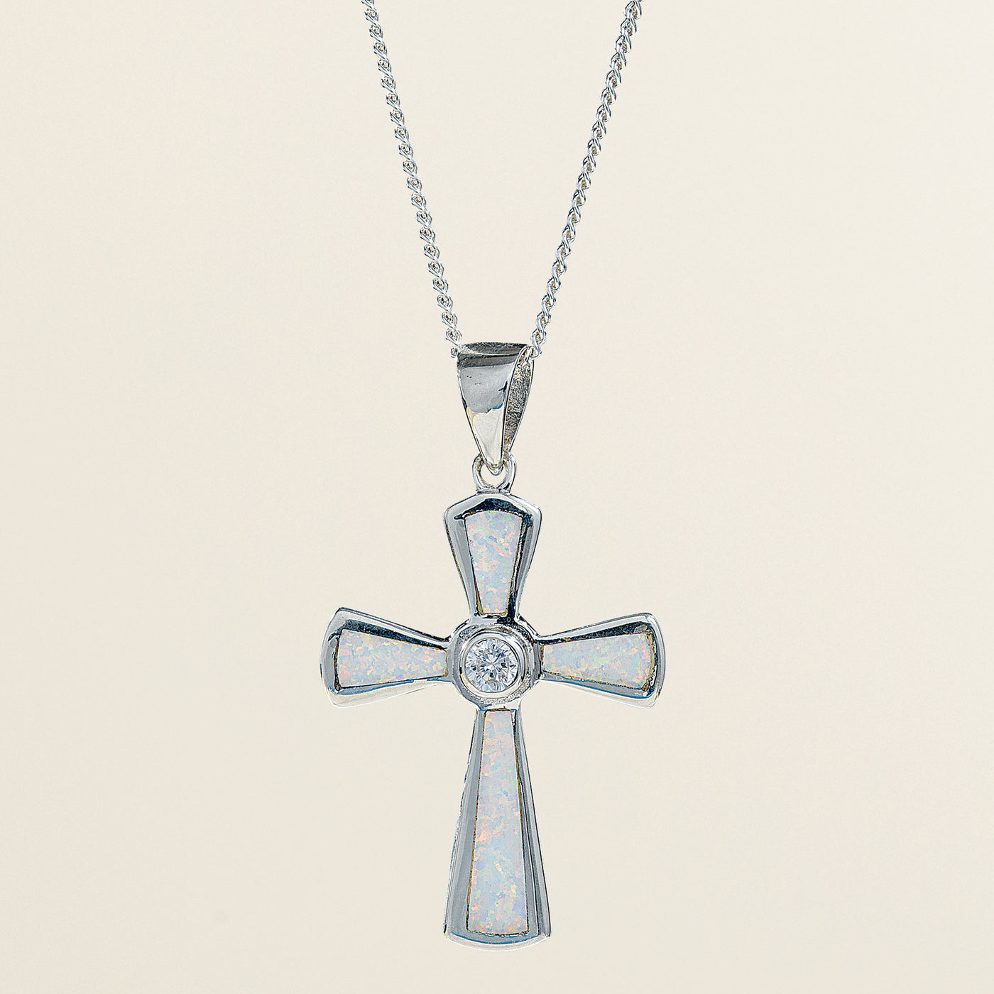 Dazzling Opal & Crystal Cross Necklace