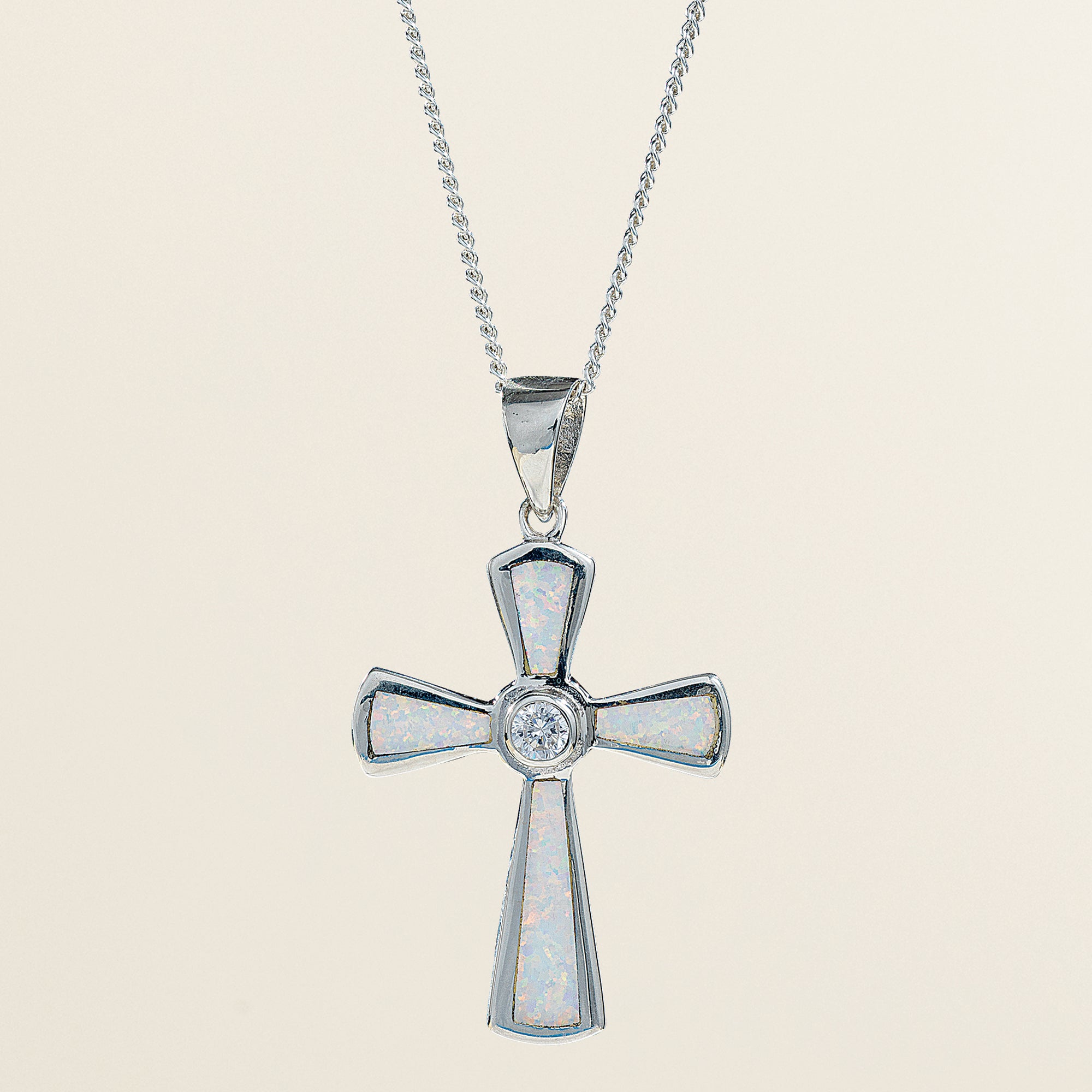 Dazzling Opal & Crystal Cross Necklace