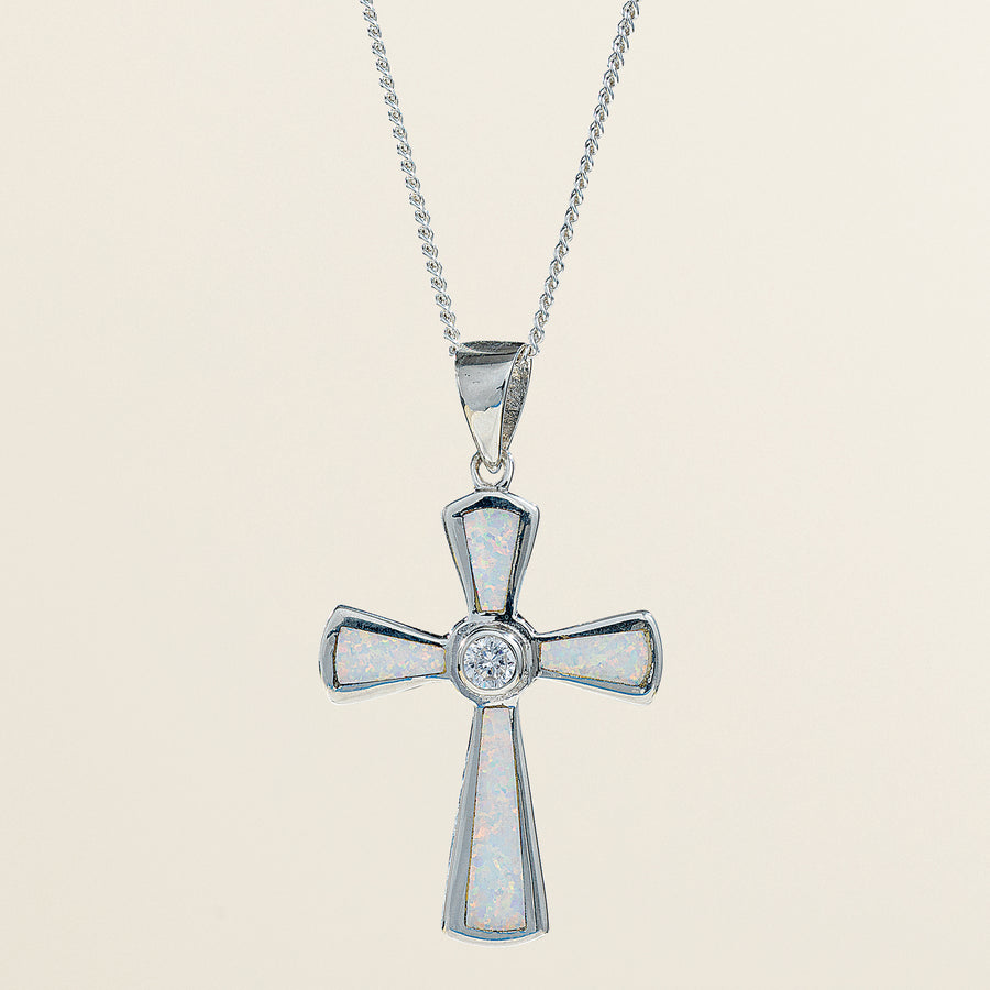 Dazzling Opal & Crystal Cross Necklace
