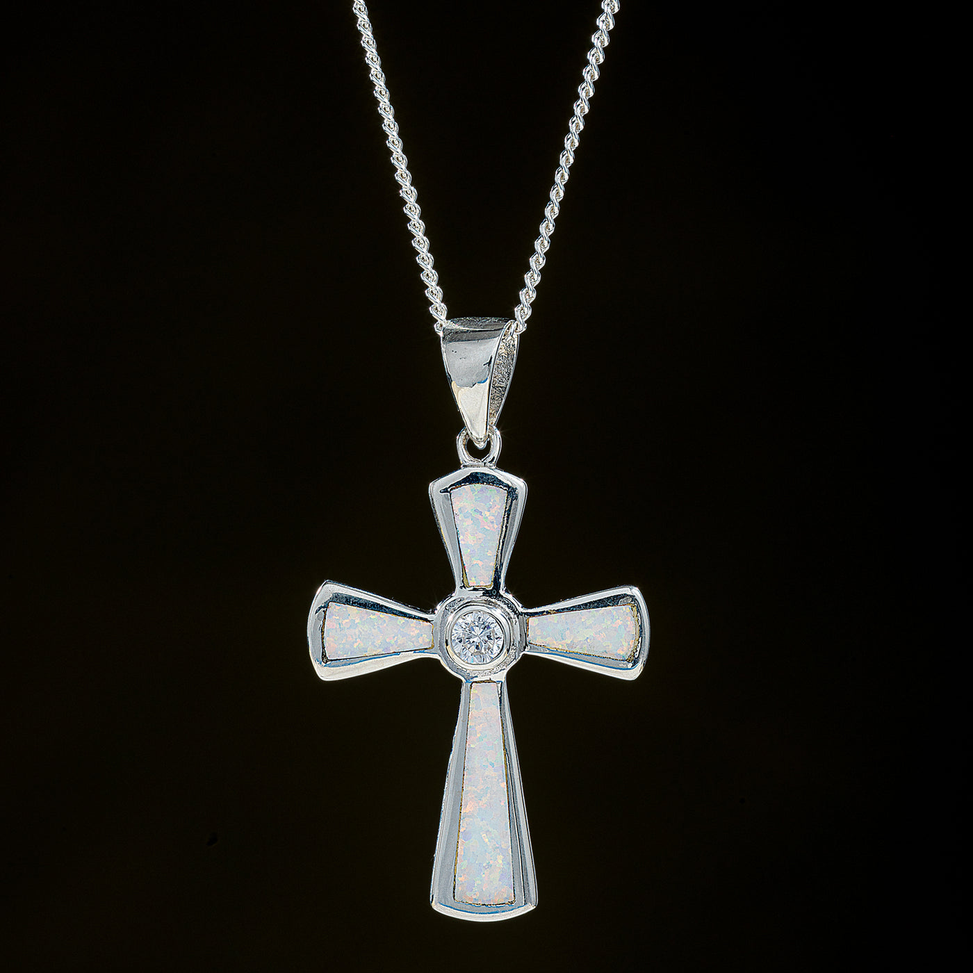 Dazzling Opal & Crystal Cross Necklace