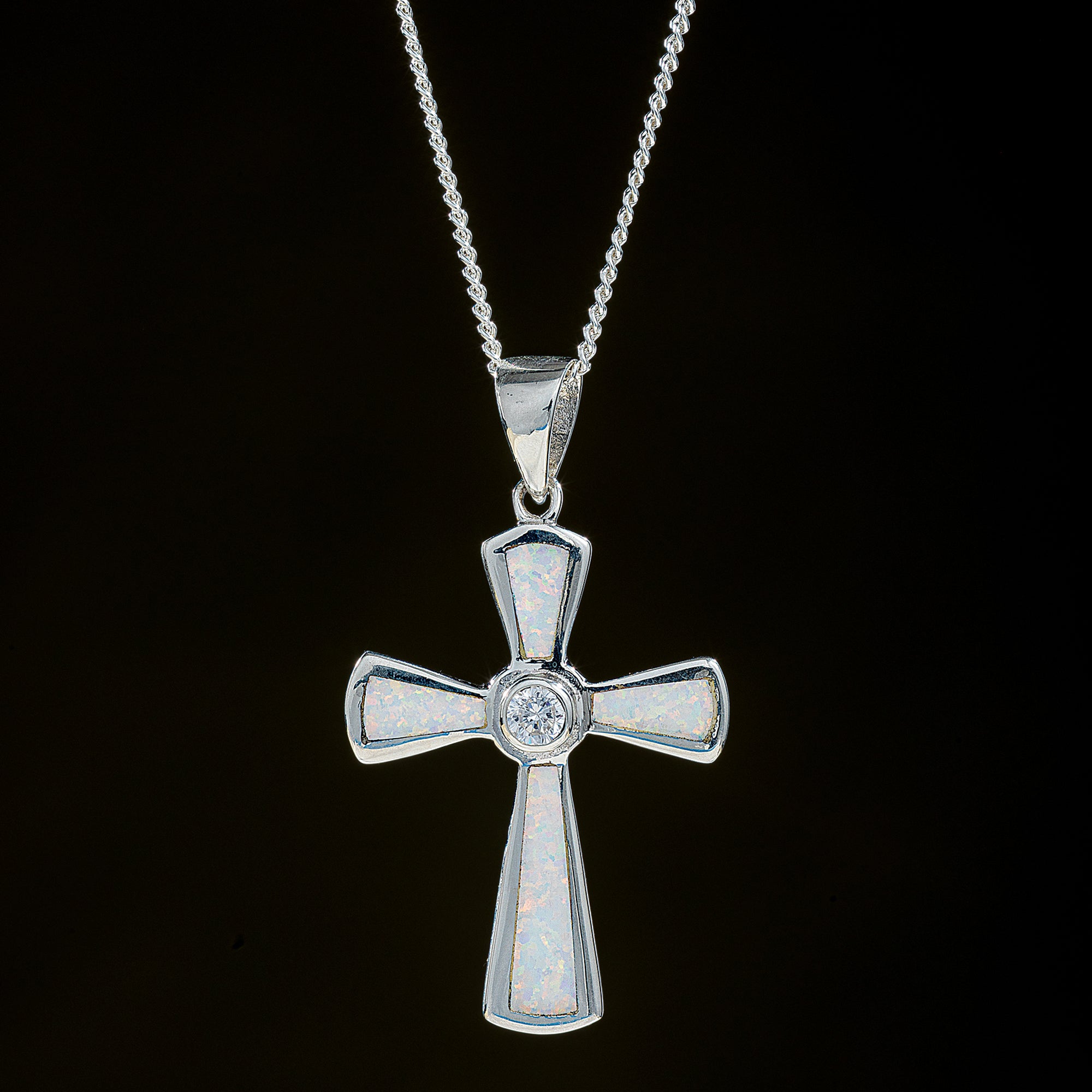 Dazzling Opal & Crystal Cross Necklace