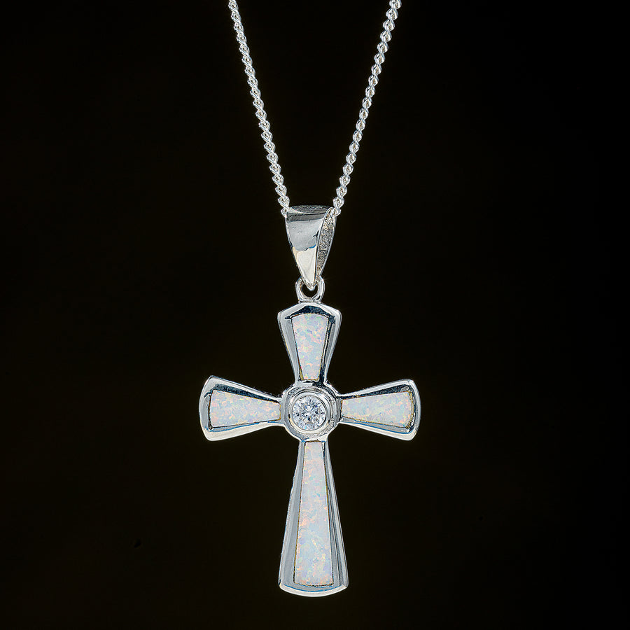 Dazzling Opal & Crystal Cross Necklace