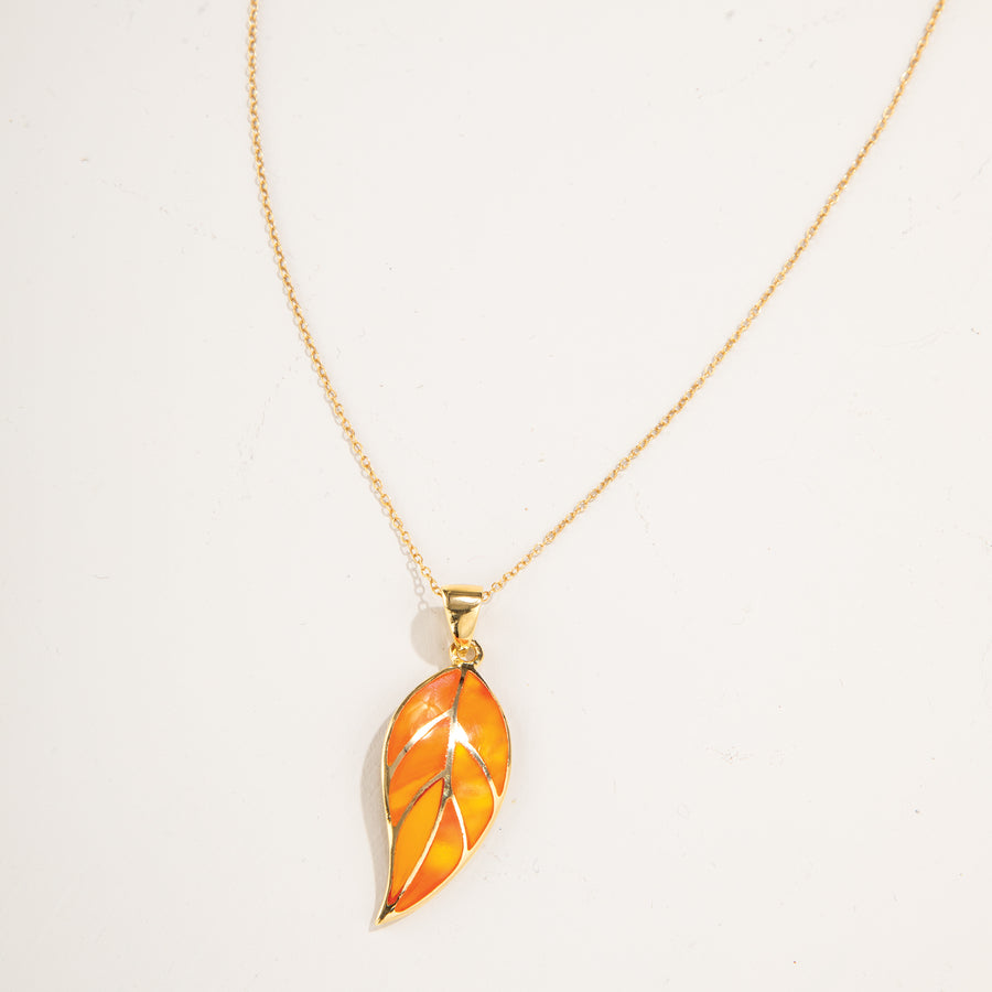 Aurora Opal Leaf Pendant Necklace