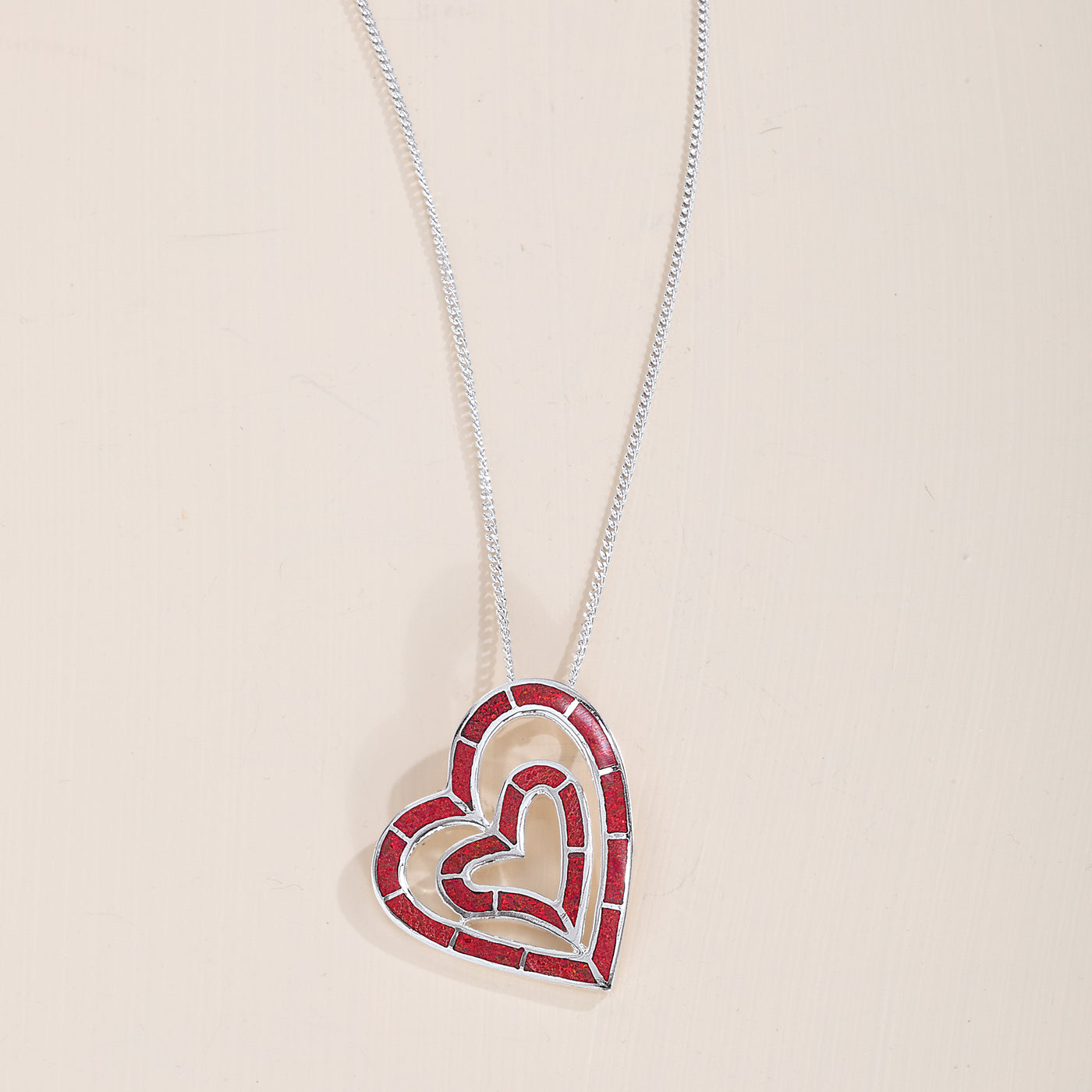 Red Opal Double Heart Pendant Necklace (Preorder)
