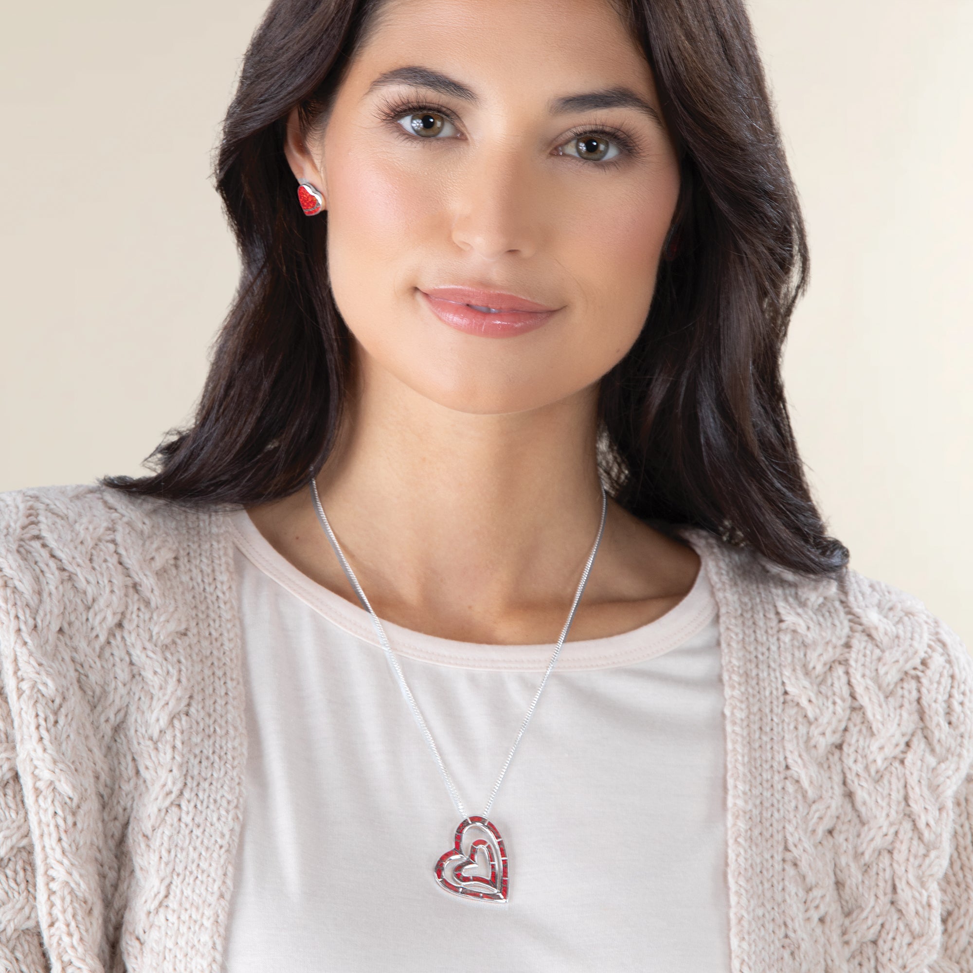 Red Opal Double Heart Pendant Necklace (Preorder)