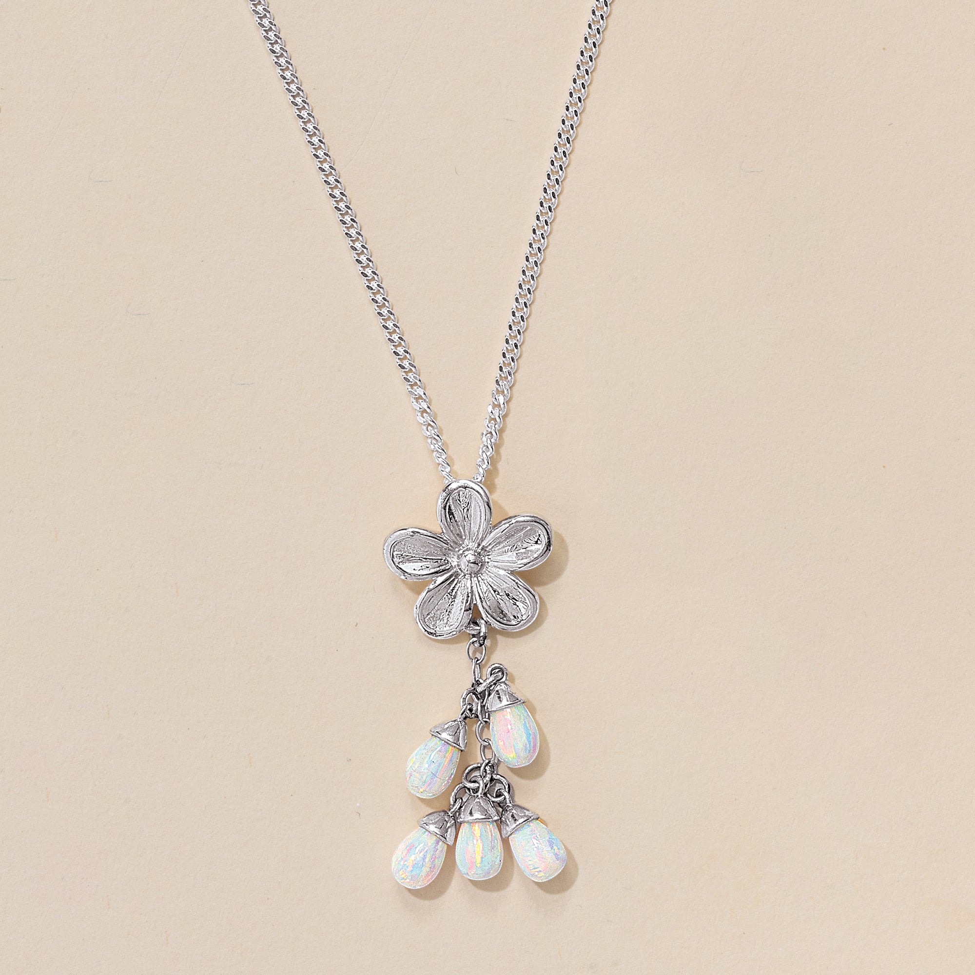 Floral & Opal Drop Necklace