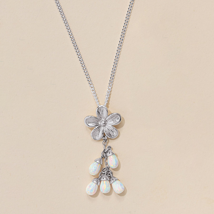 Floral & Opal Drop Necklace