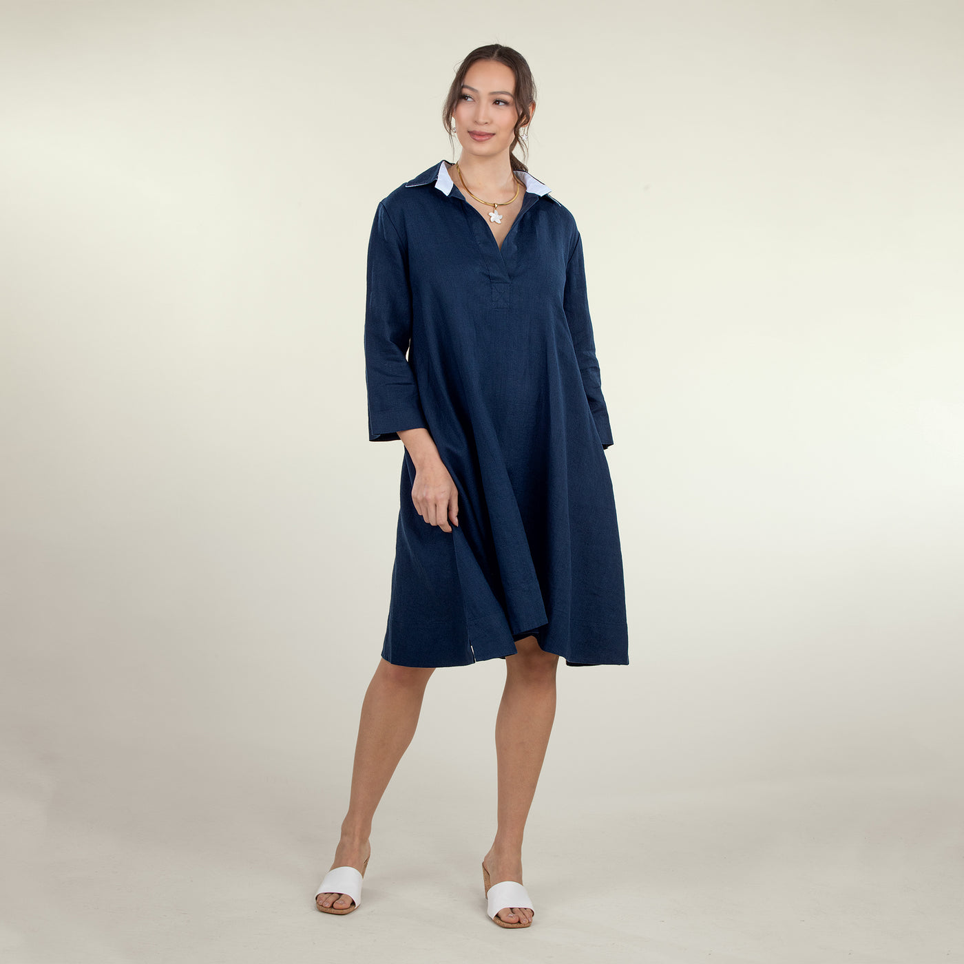 Nautical Navy & White Linen Swing Dress | Uno Alla Volta Nautical Navy & White Linen Swing Dress | Uno Alla Volta