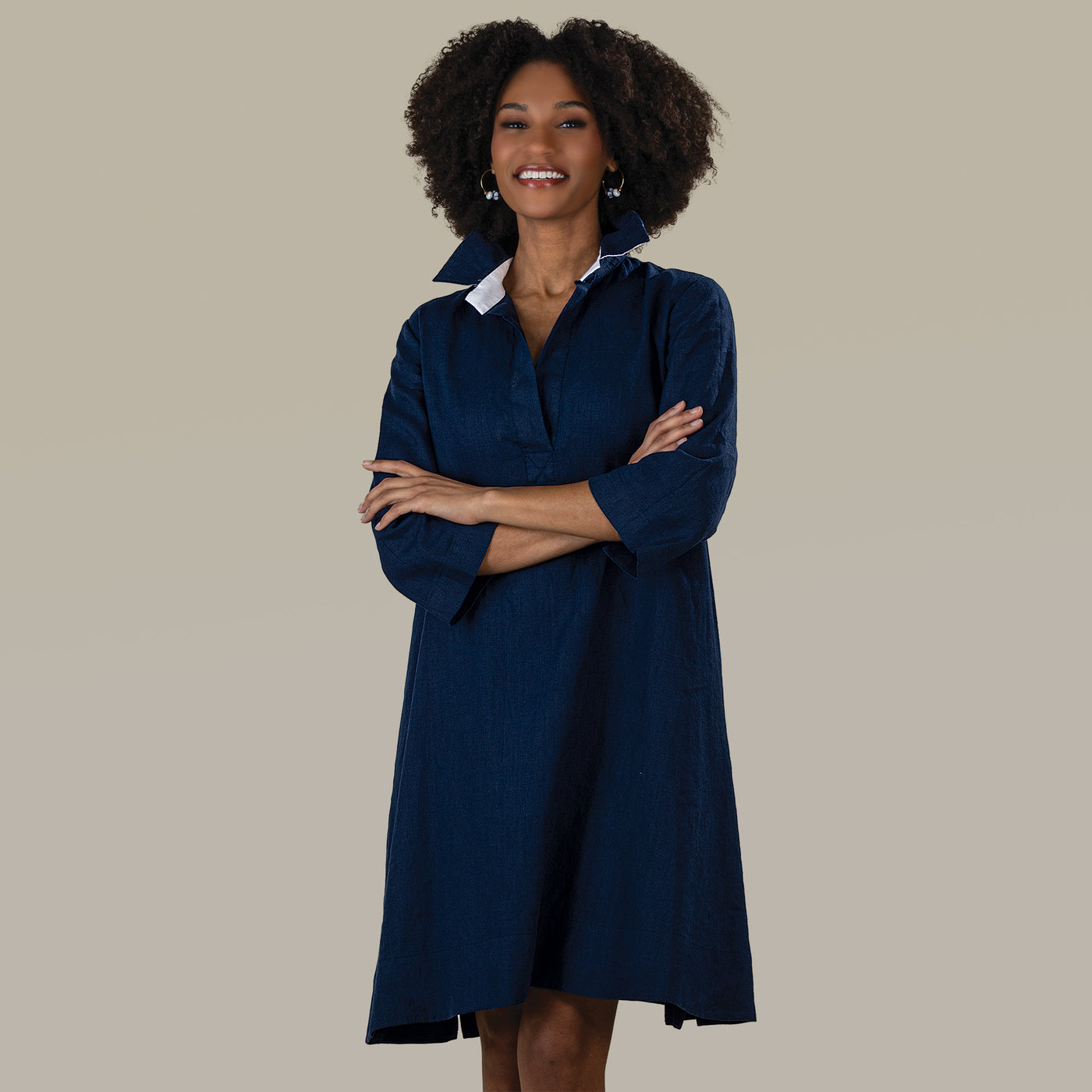 Nautical Navy & White Linen Swing Dress | Uno Alla Volta Nautical Navy & White Linen Swing Dress | Uno Alla Volta