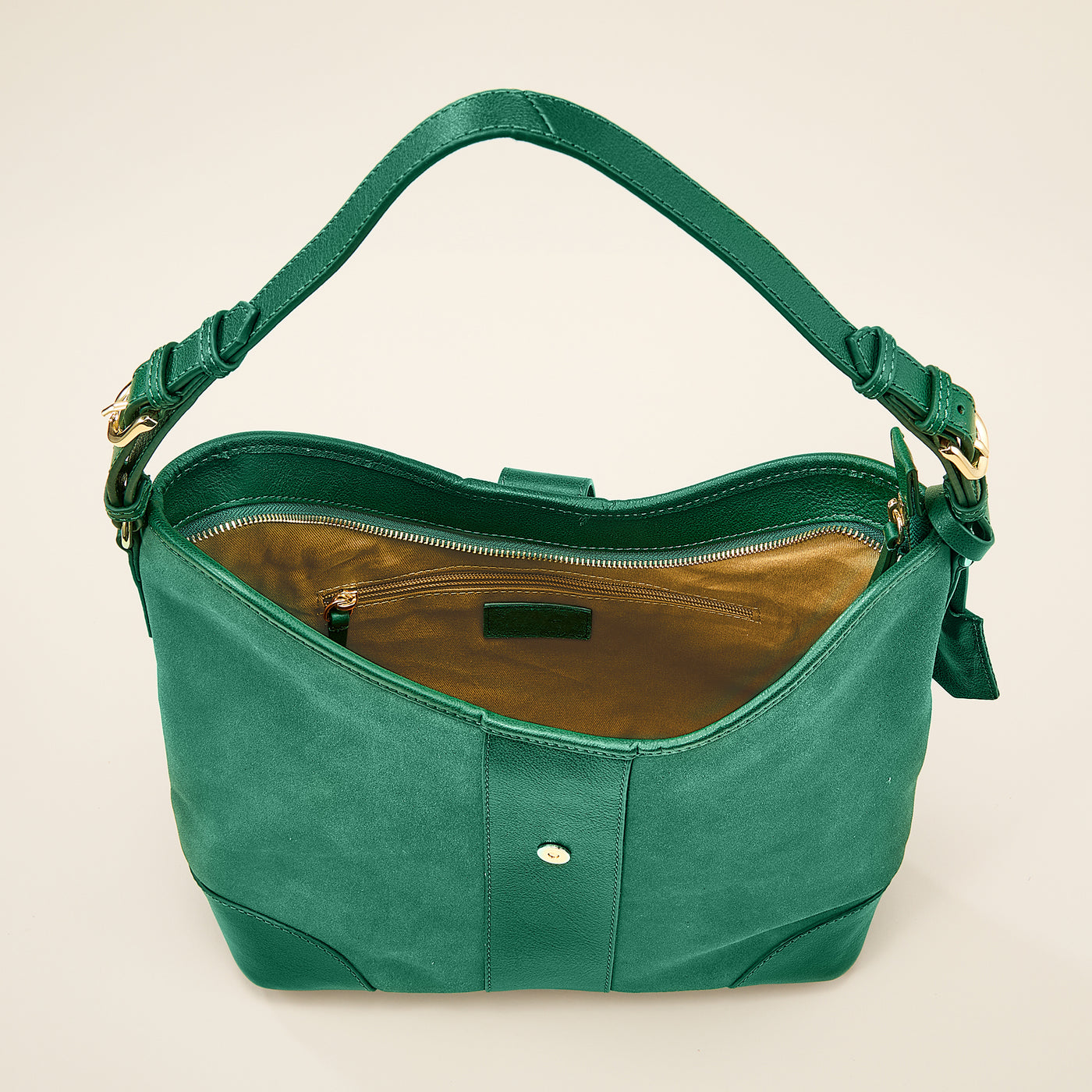 Bromley Green Leather & Suede Hobo Bag