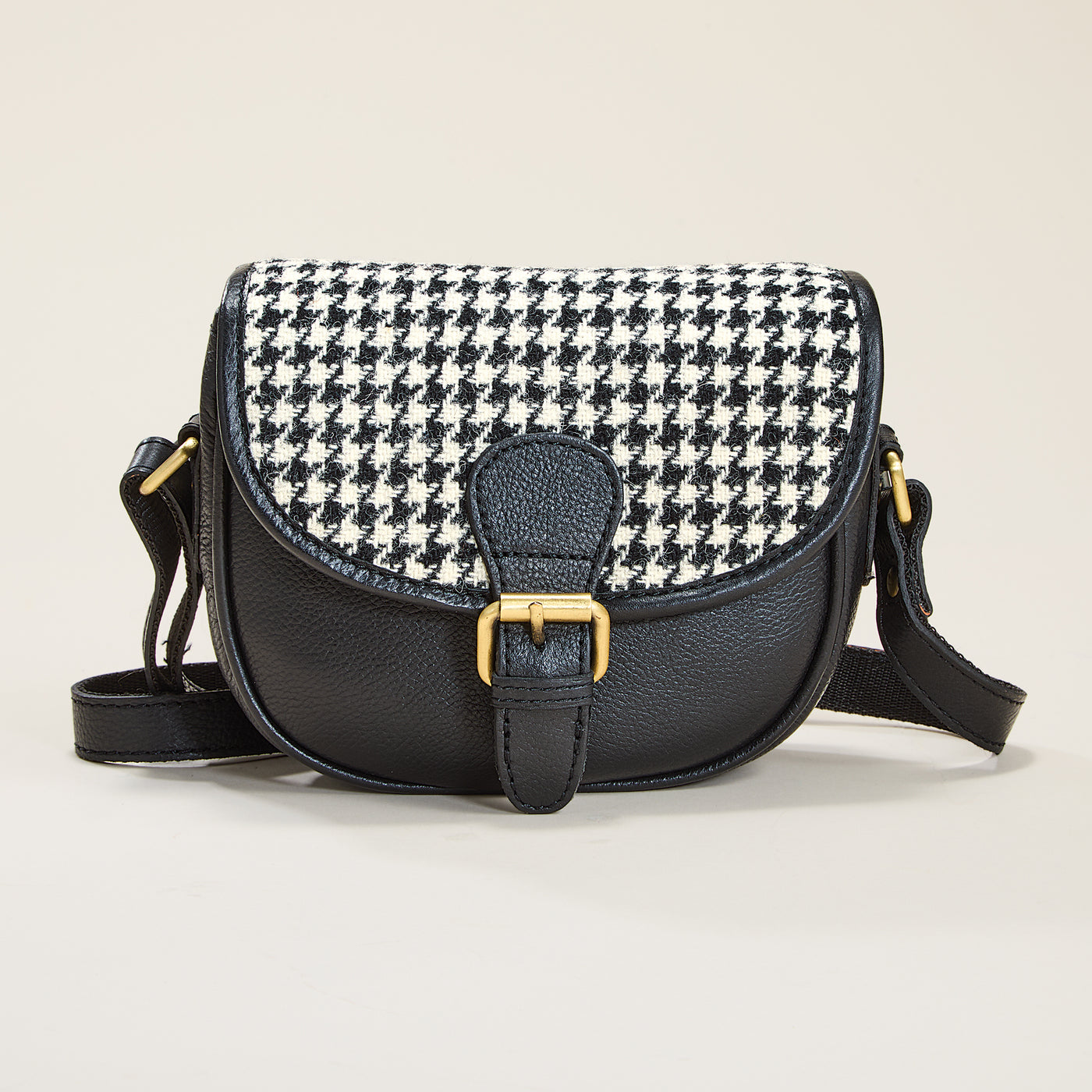 Houndstooth Leather Tweed Bag