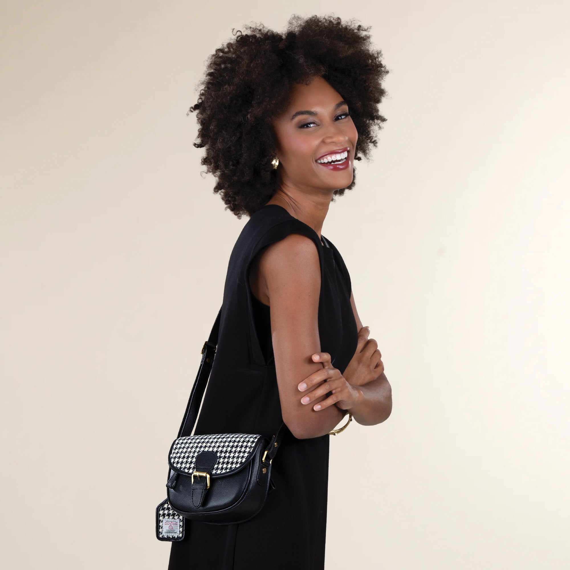 Houndstooth Leather Tweed Bag