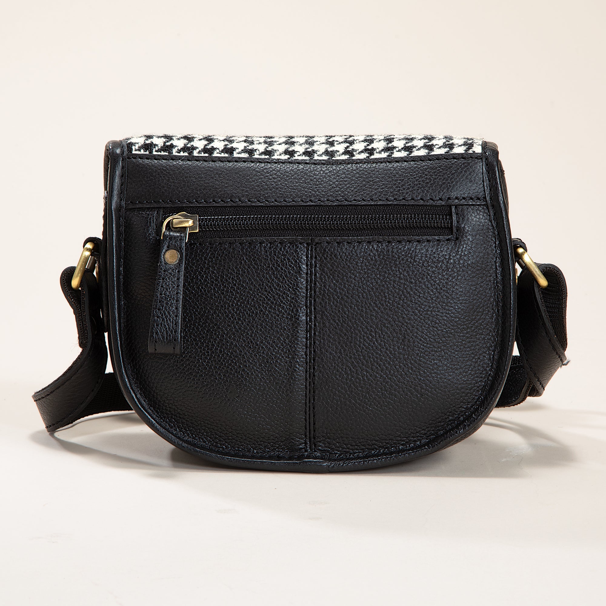 Houndstooth Leather Tweed Bag