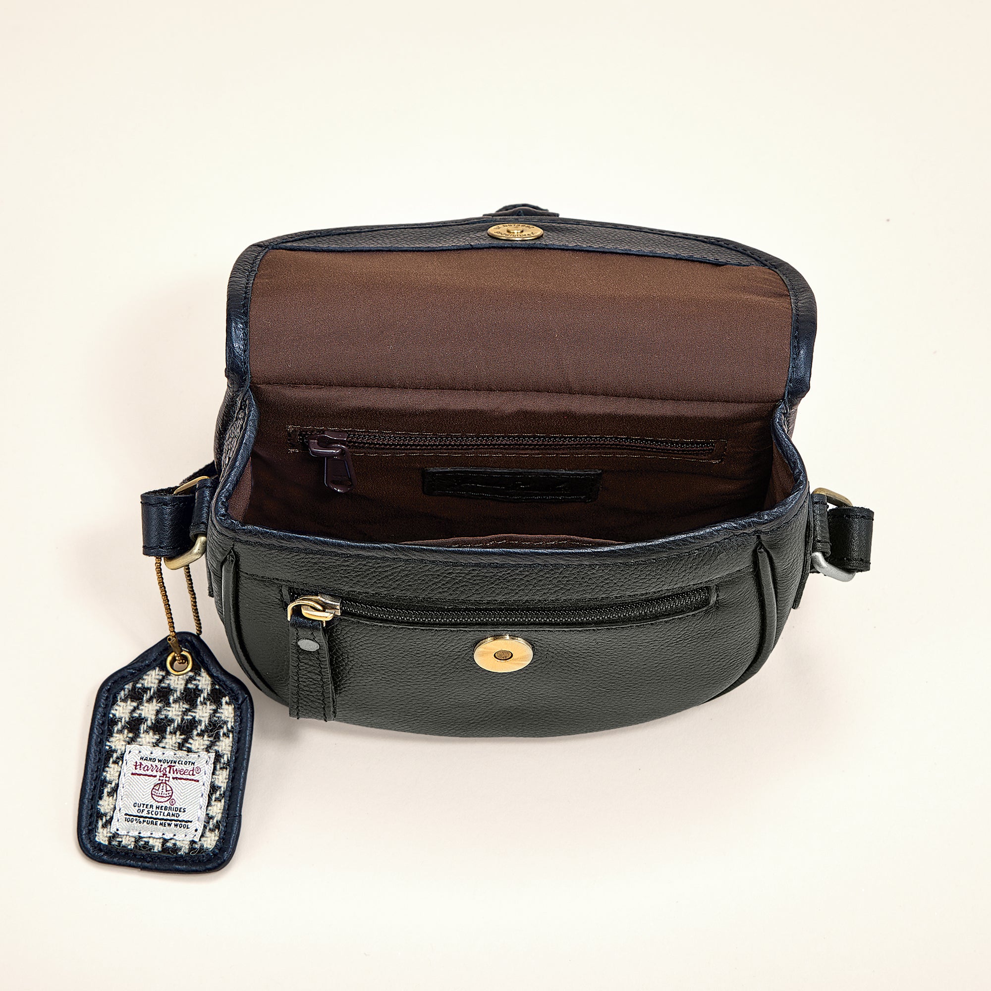 Houndstooth Leather Tweed Bag