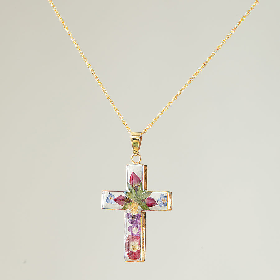 Forever Flowers Cross Pendant Necklace