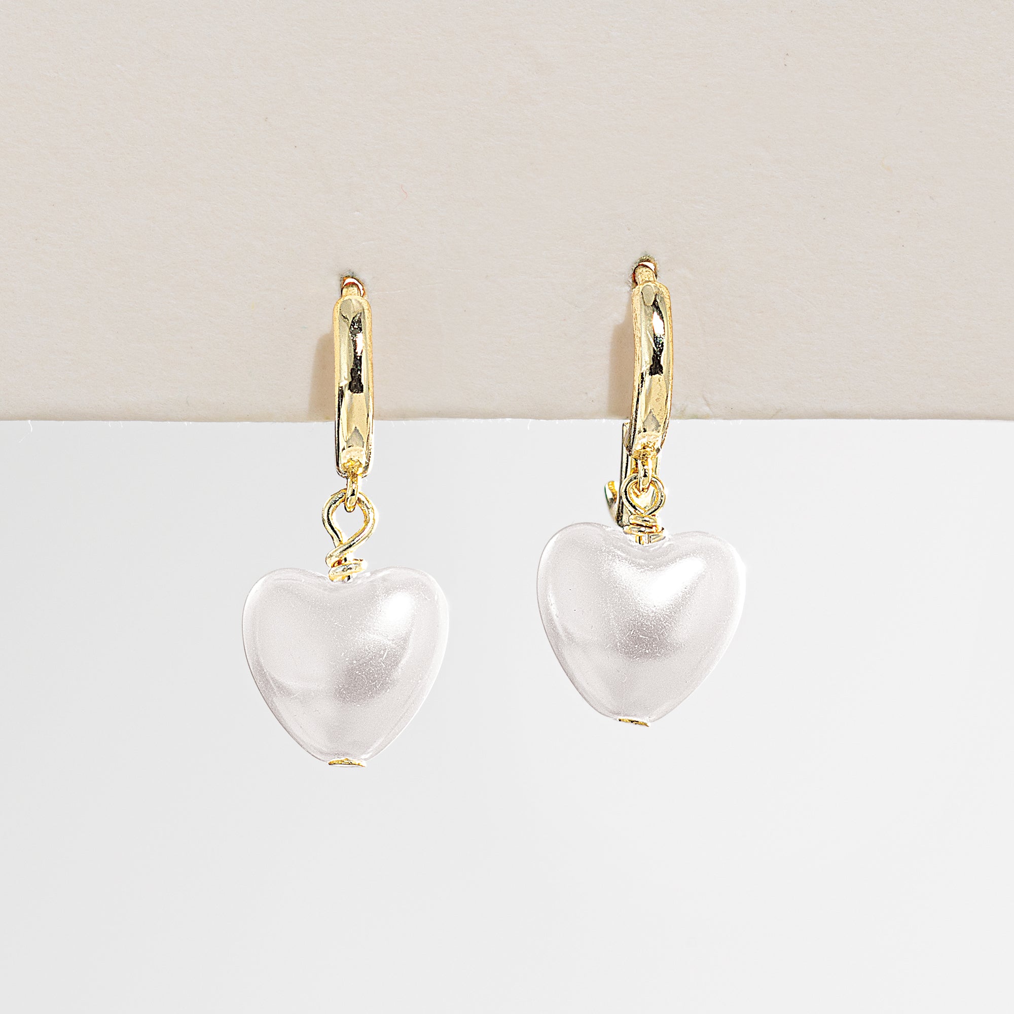 Shell Pearl Heart Hoop Earrings
