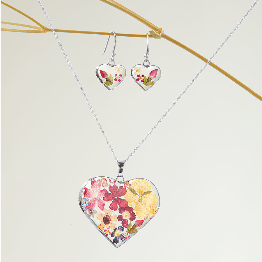 Forever Flowers Heart Necklace & Earrings Set