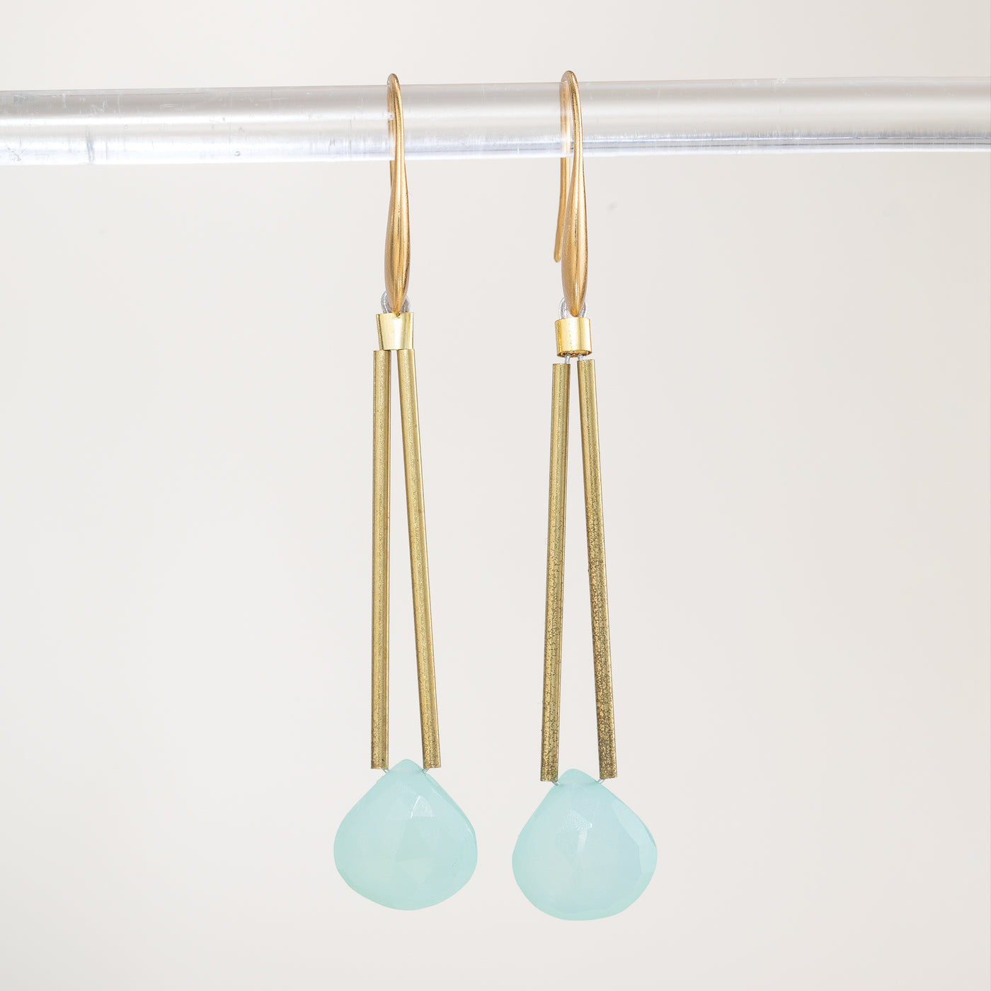 Modern Green Onyx Long Earrings