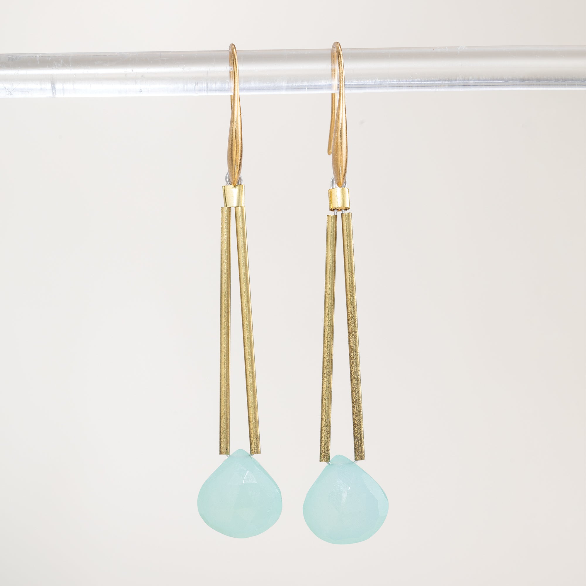 Modern Green Onyx Long Earrings
