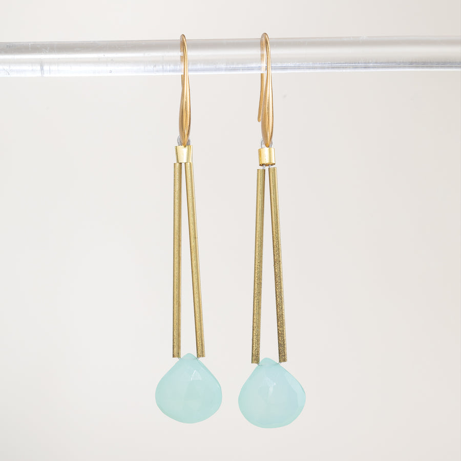 Modern Green Onyx Long Earrings