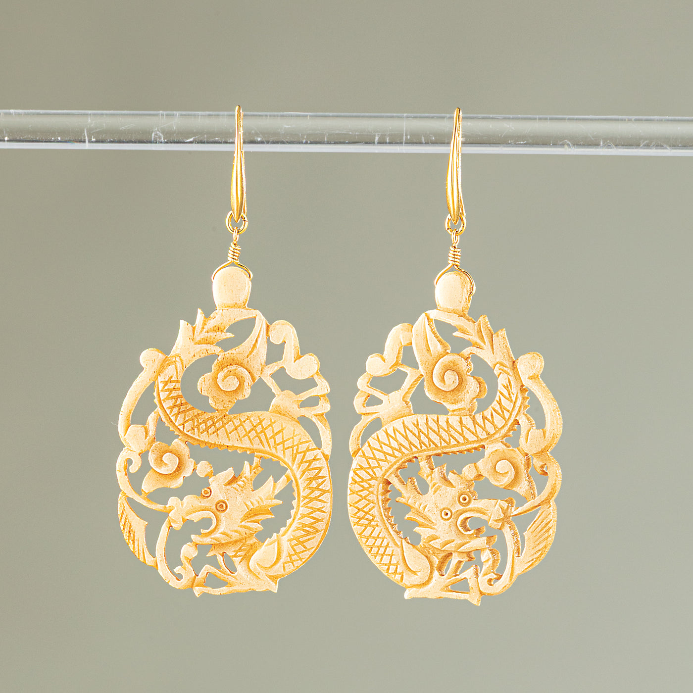 Carved Bone Dragon Earrings (Preorder)