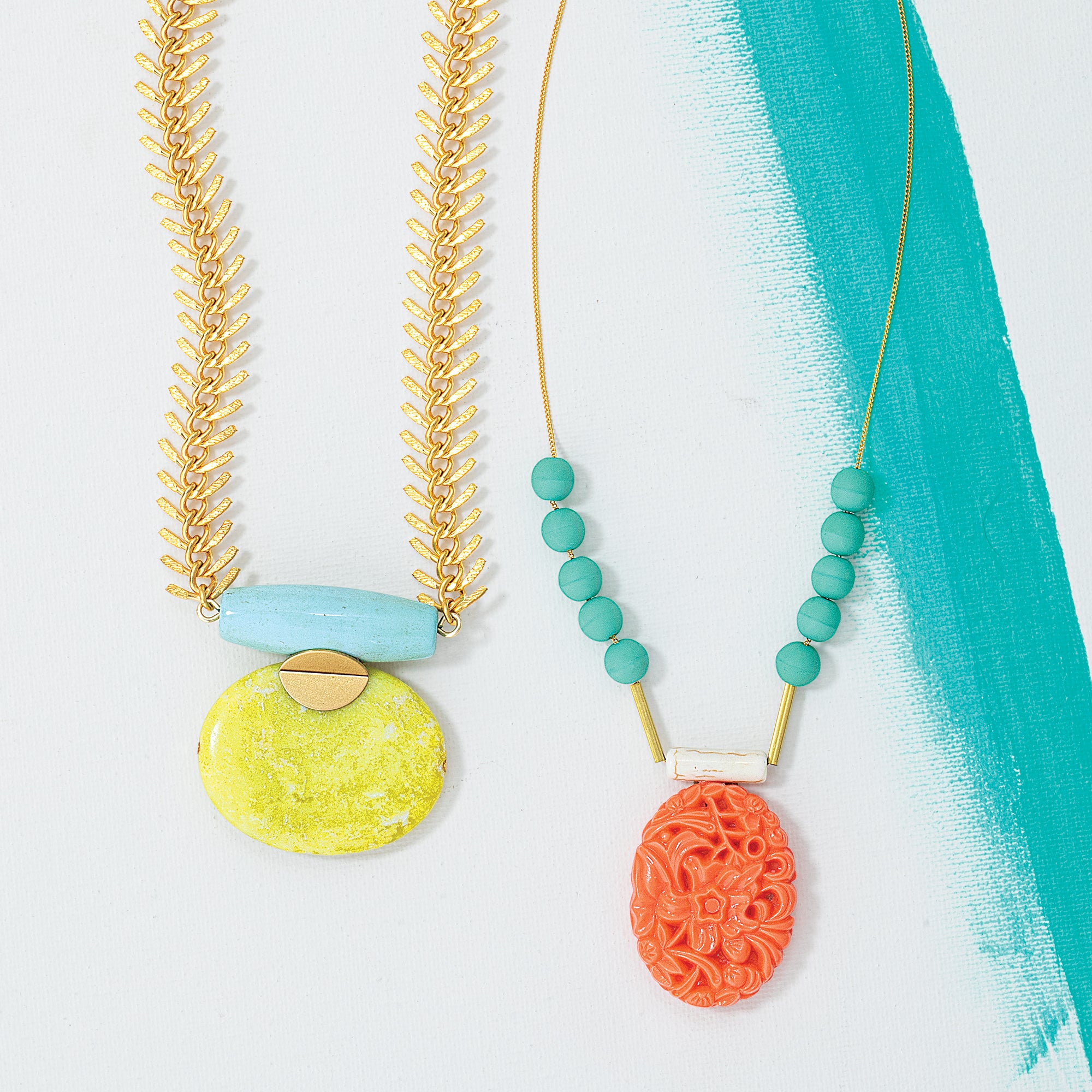 Agate & Lemon Jade Pendant Necklace