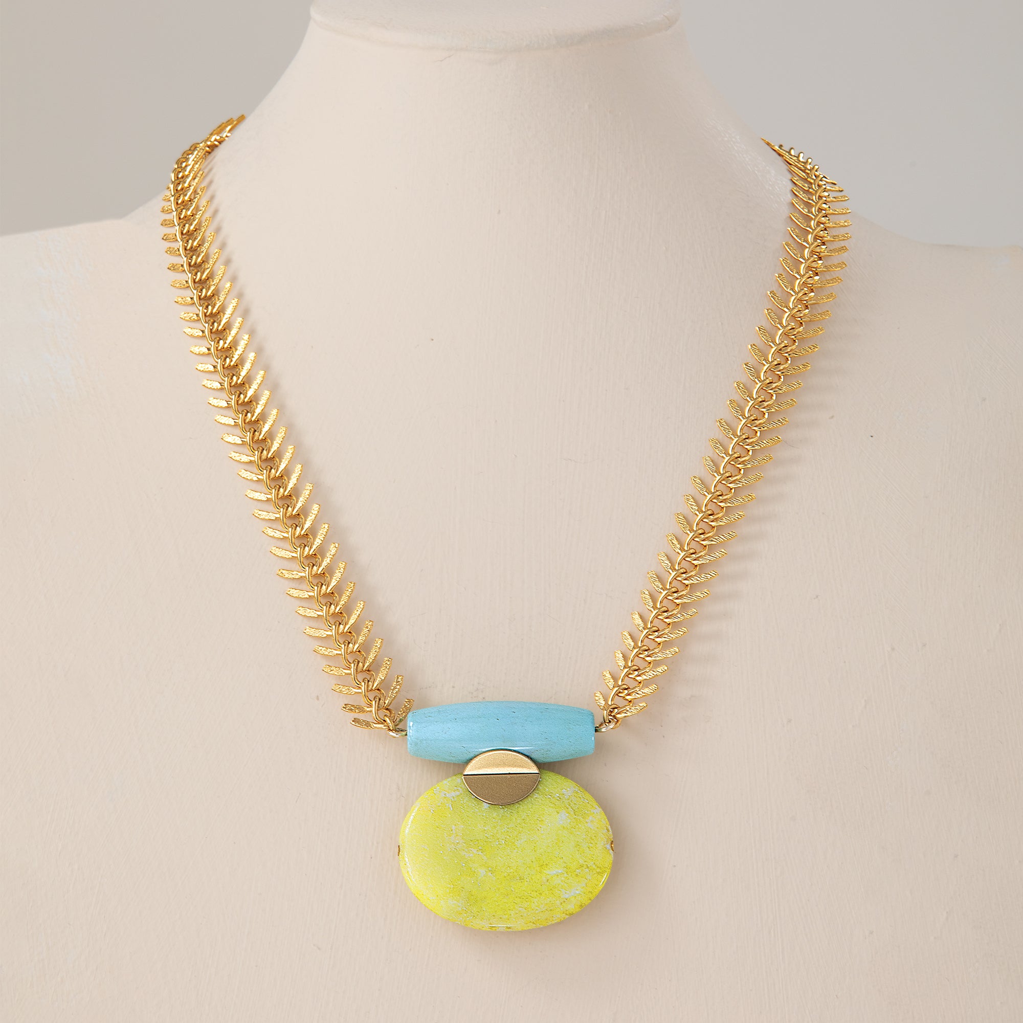 Agate & Lemon Jade Pendant Necklace