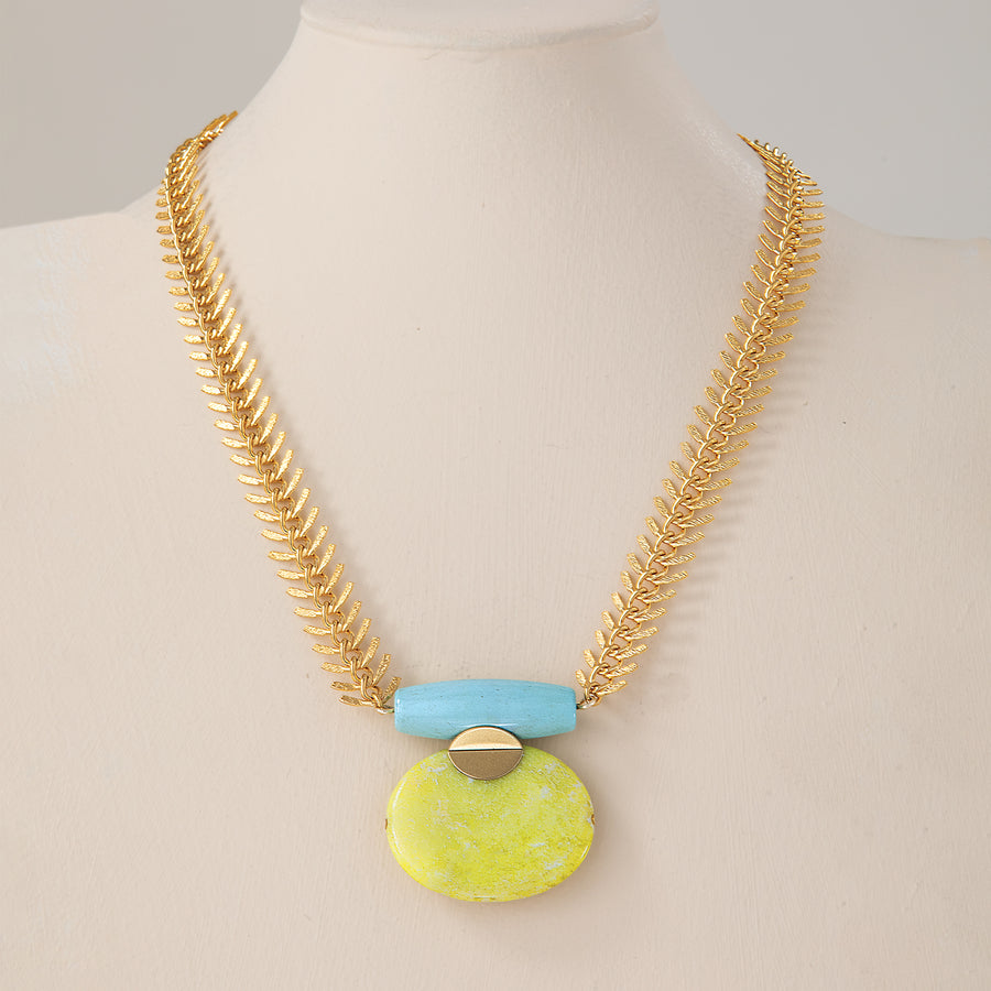 Agate & Lemon Jade Pendant Necklace
