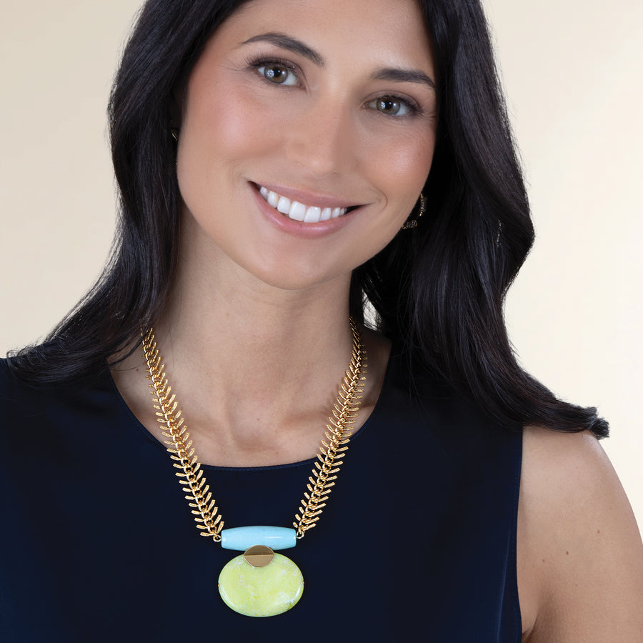 Agate & Lemon Jade Pendant Necklace
