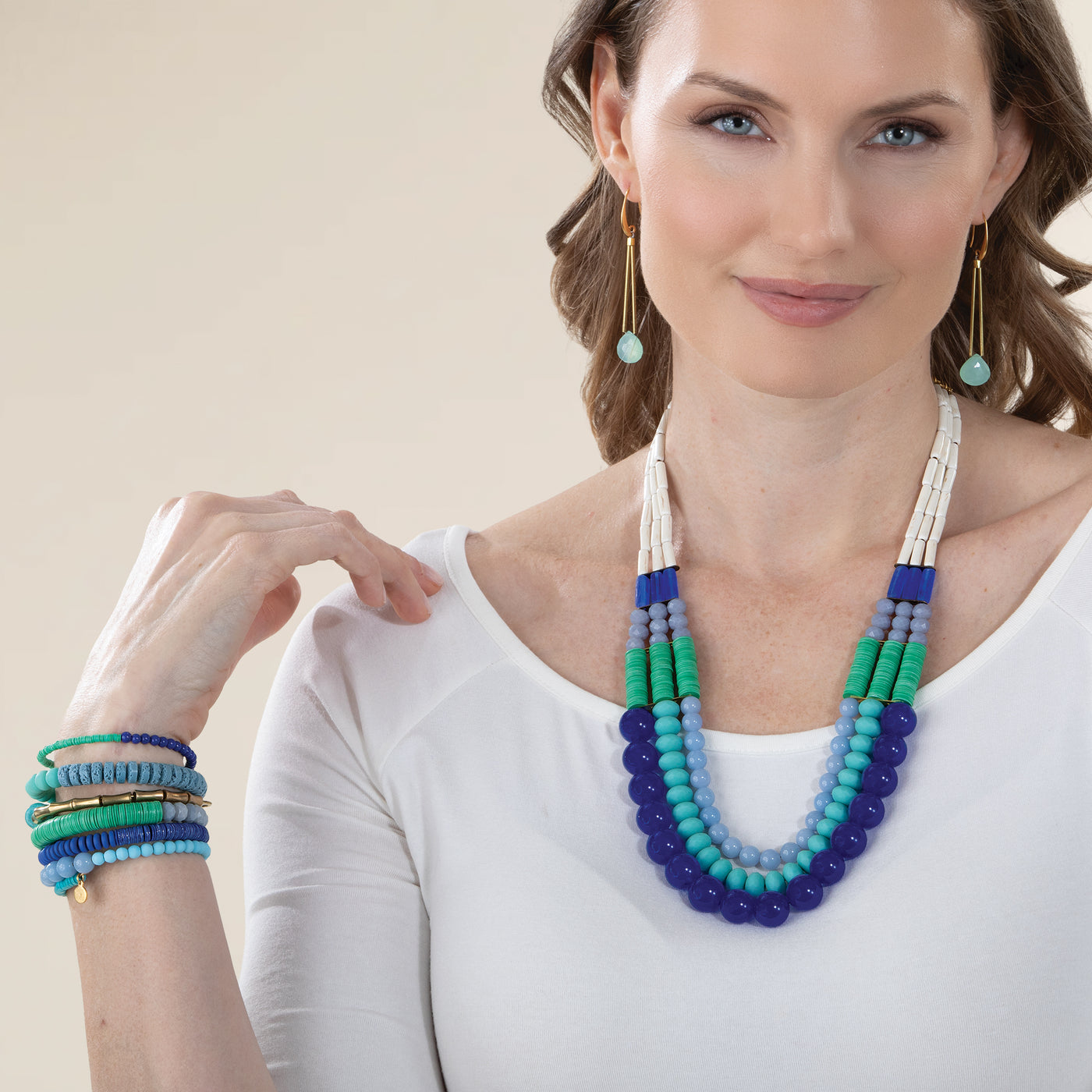 Modern Blue Stone Wide Wrap Bracelet