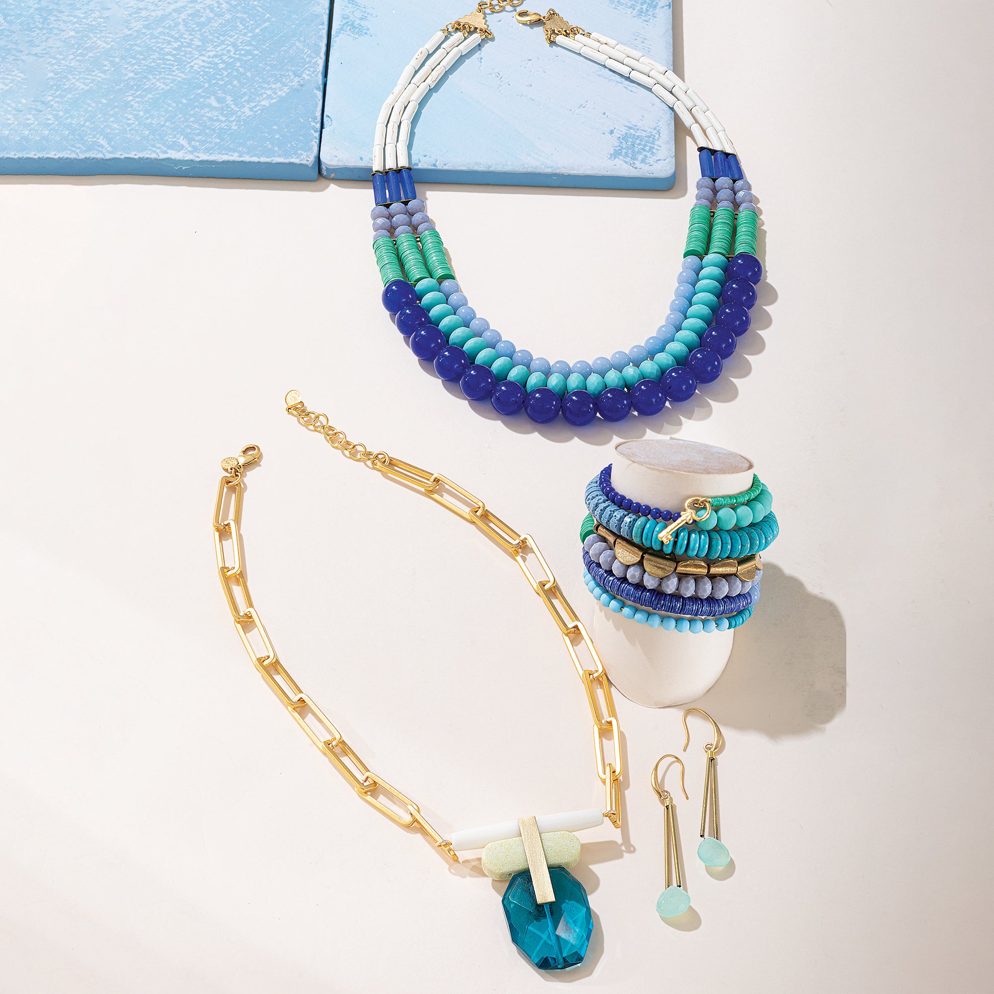 Modern Blue Stone Wide Wrap Bracelet