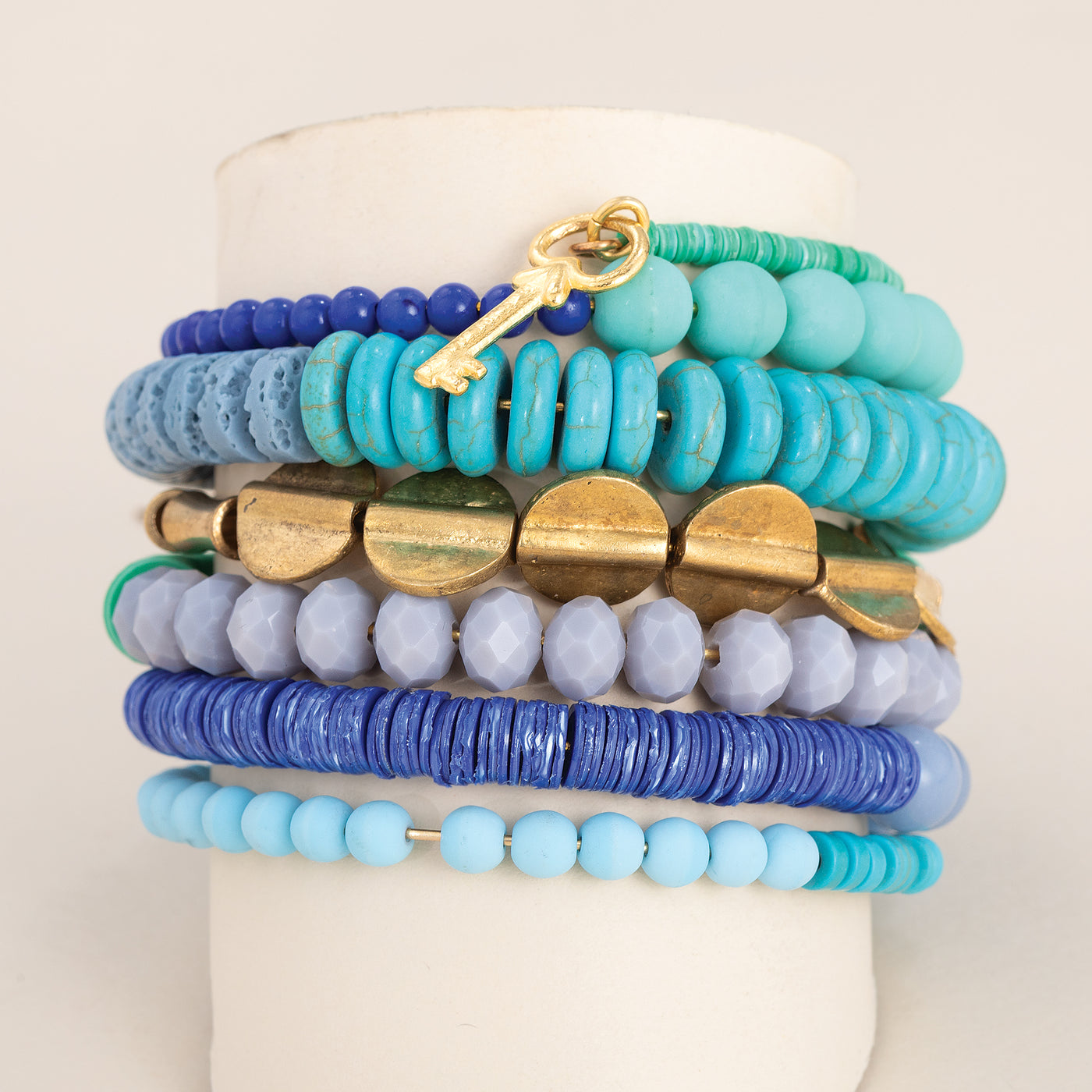 Modern Blue Stone Wide Wrap Bracelet