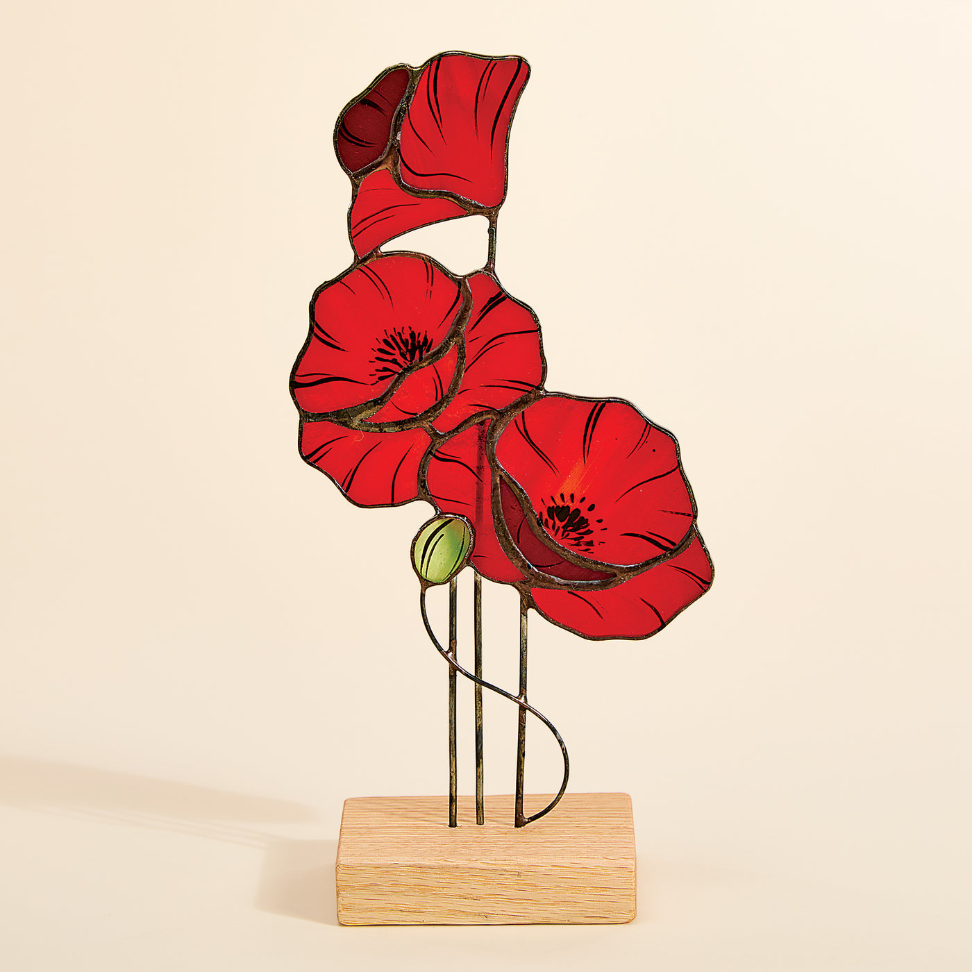 Red Poppy Stained Glass Display (Preorder)
