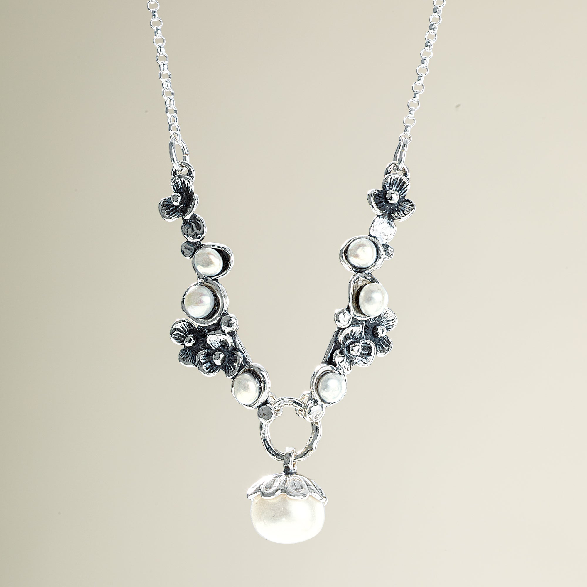Florals & Freshwater Pearls Sterling Silver Necklace