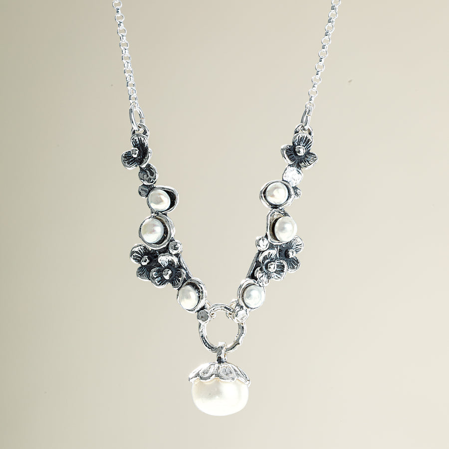 Florals & Freshwater Pearls Sterling Silver Necklace