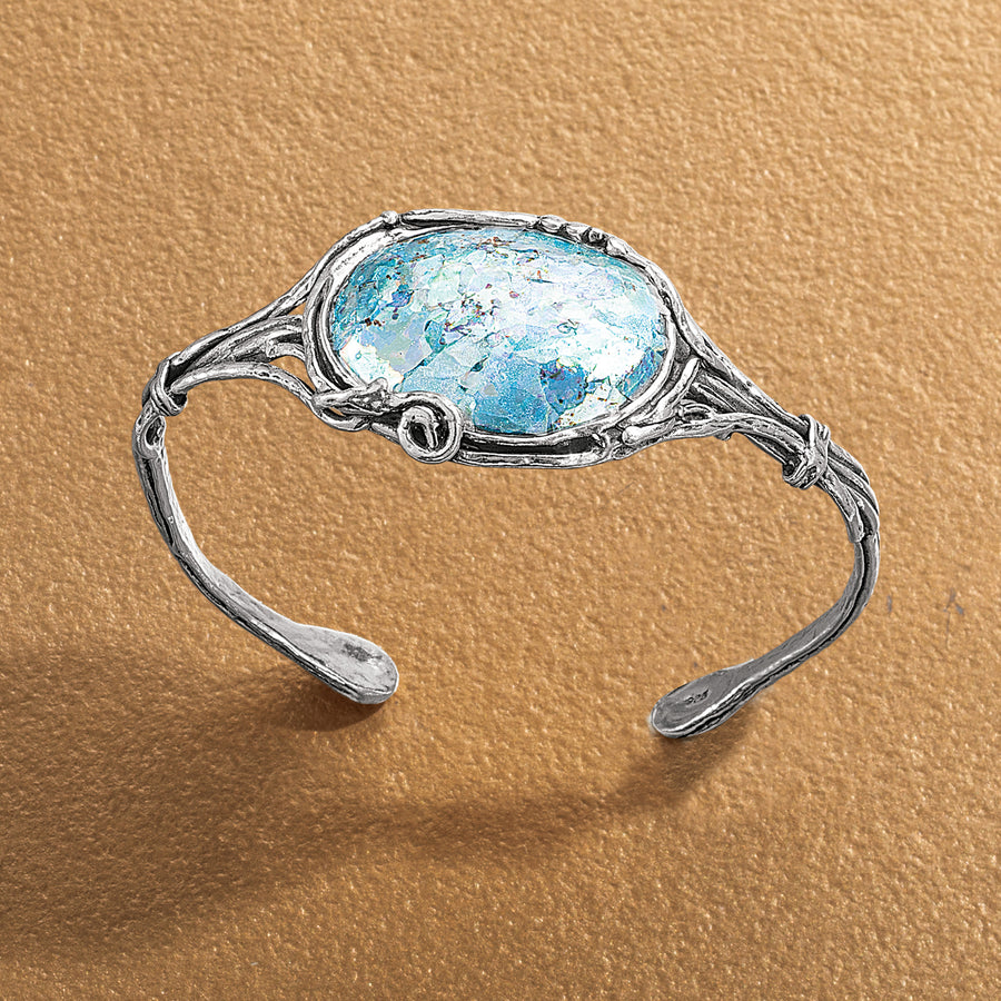 Oval Roman Glass Cuff Bracelet