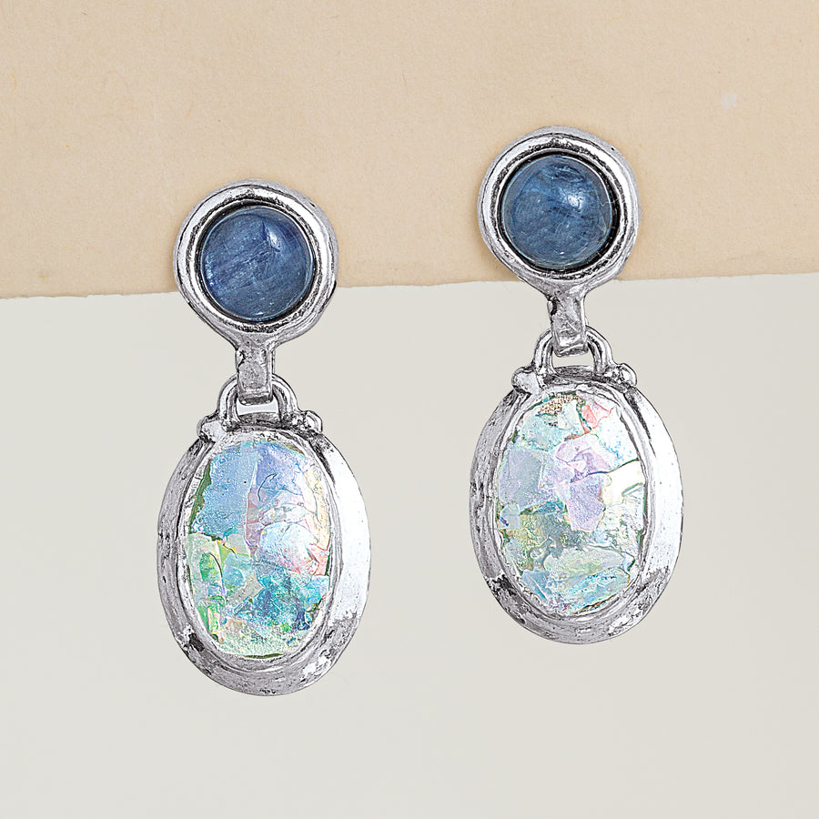 Kyanite & Oval Roman Glass Earrings