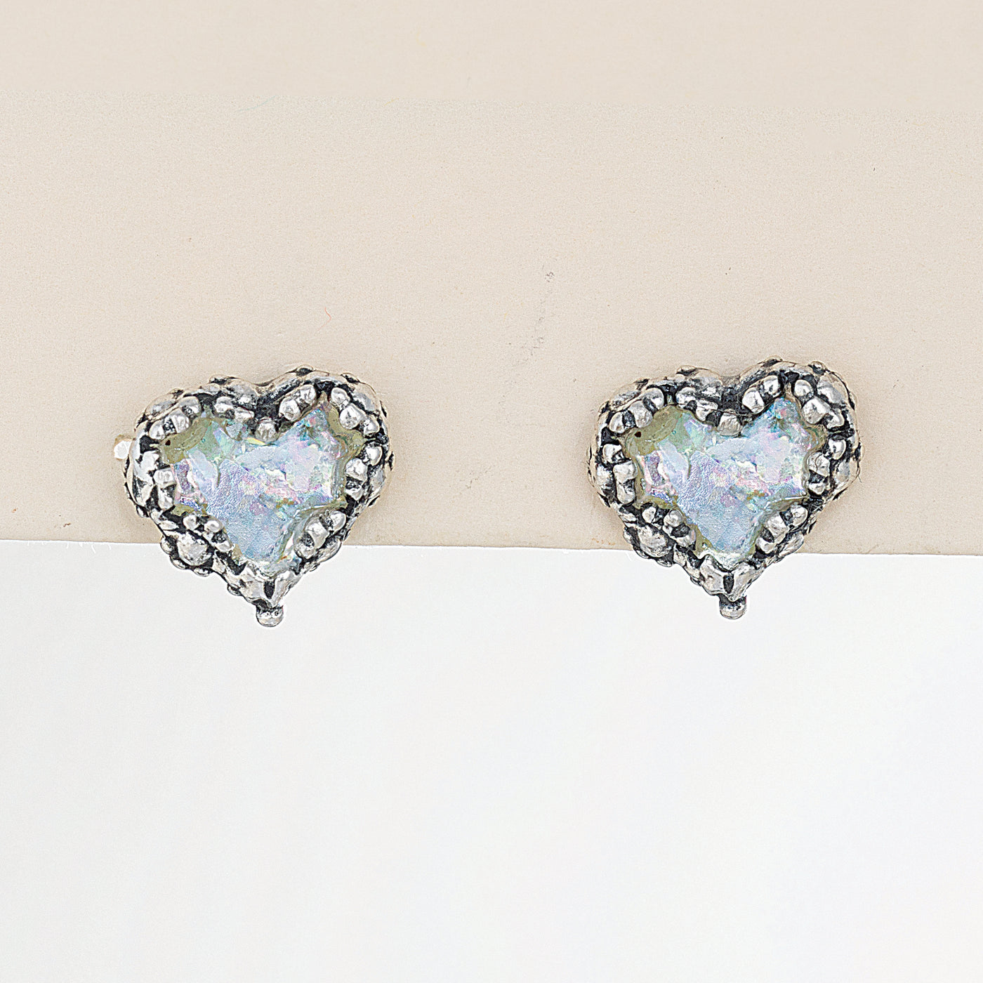 Roman Glass Floral Border Heart Earrings