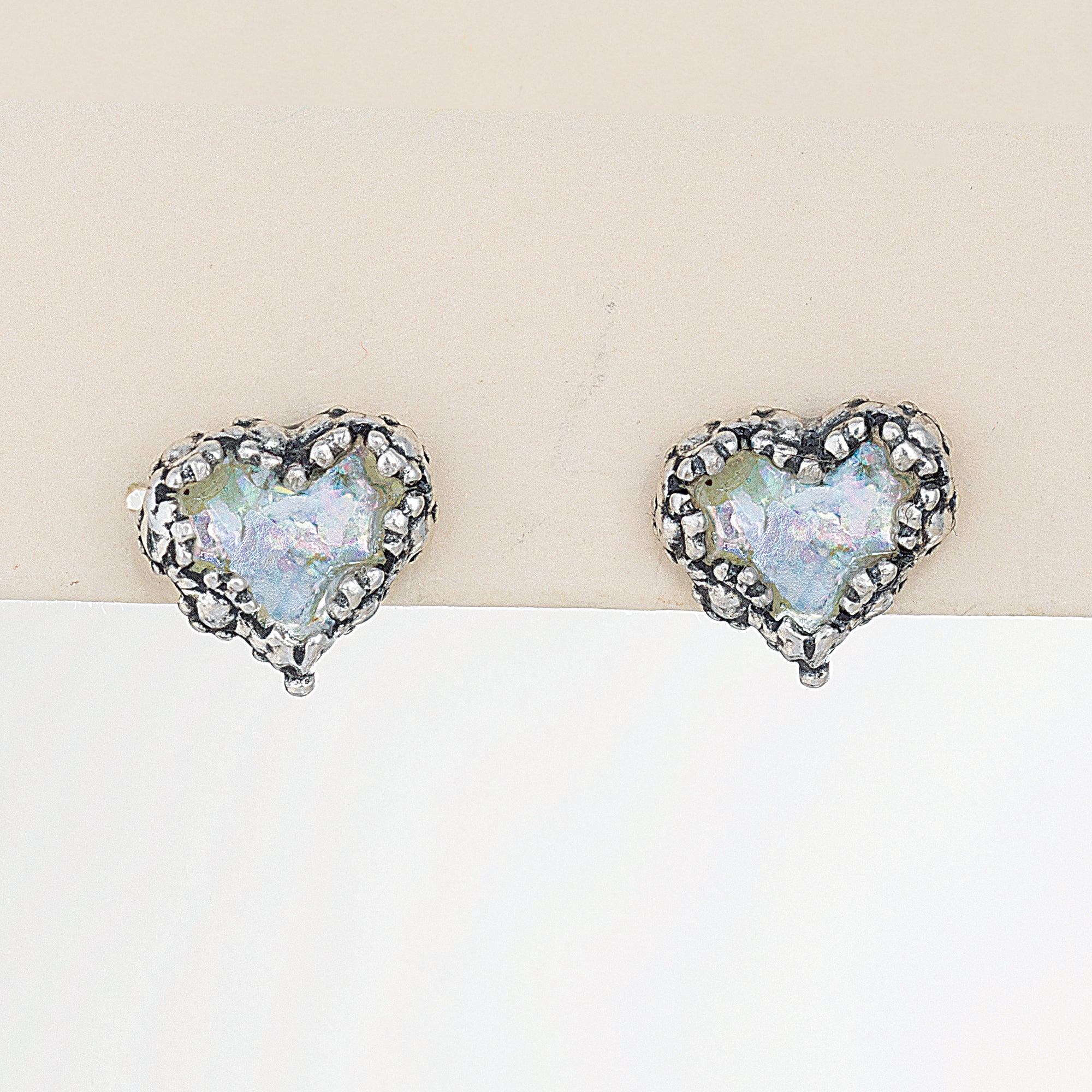 Roman Glass Floral Border Heart Earrings