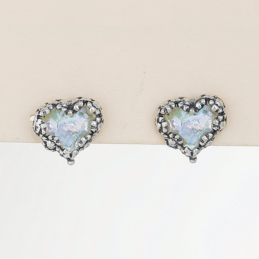 Roman Glass Floral Border Heart Earrings