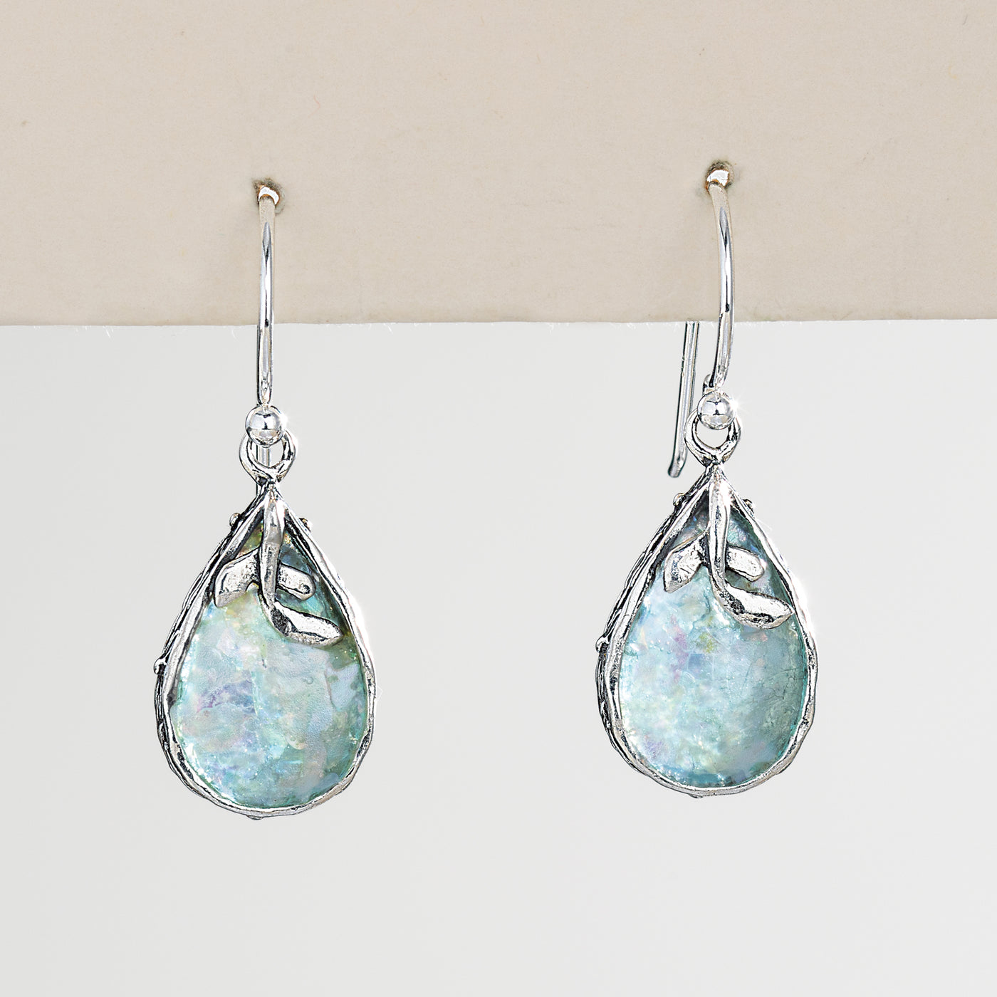Roman Glass Vine Accented Teardrop Earrings